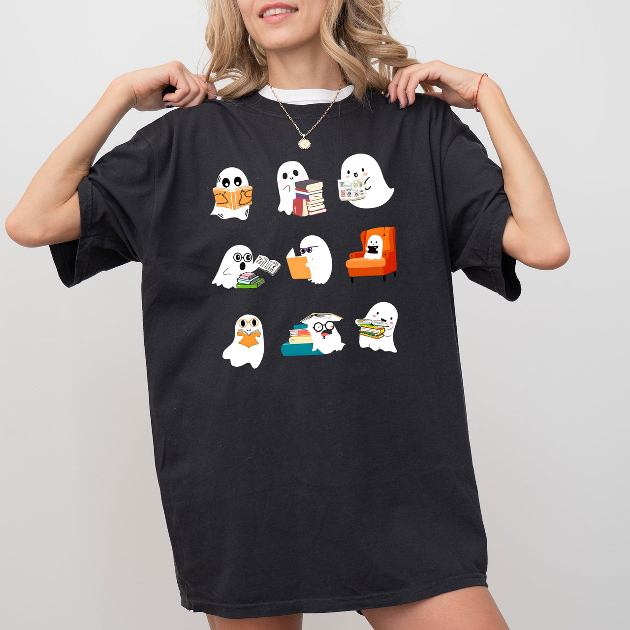 Book Lover Mini Ghosts Skeleton Coffin Pumpkin Spooky Witch Meme Halloween Costume Comfort Colors Tee