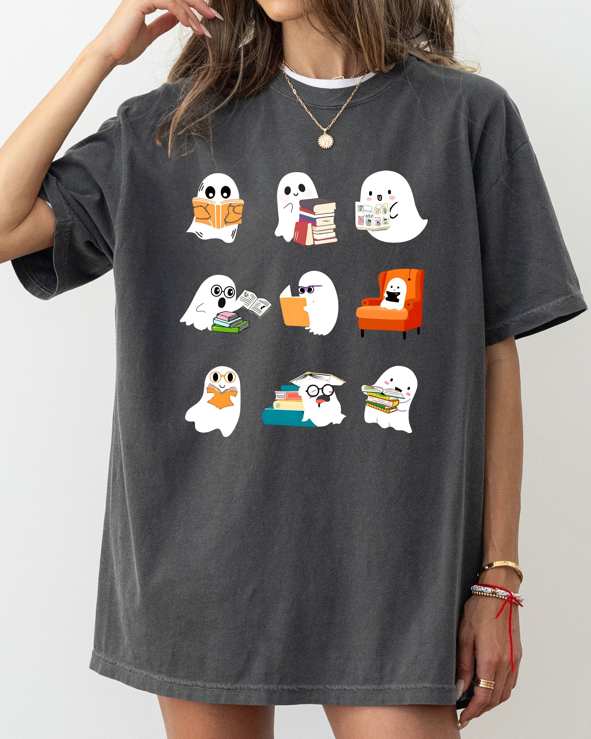 Book Lover Mini Ghosts Skeleton Coffin Pumpkin Spooky Witch Meme Halloween Costume Comfort Colors Tee