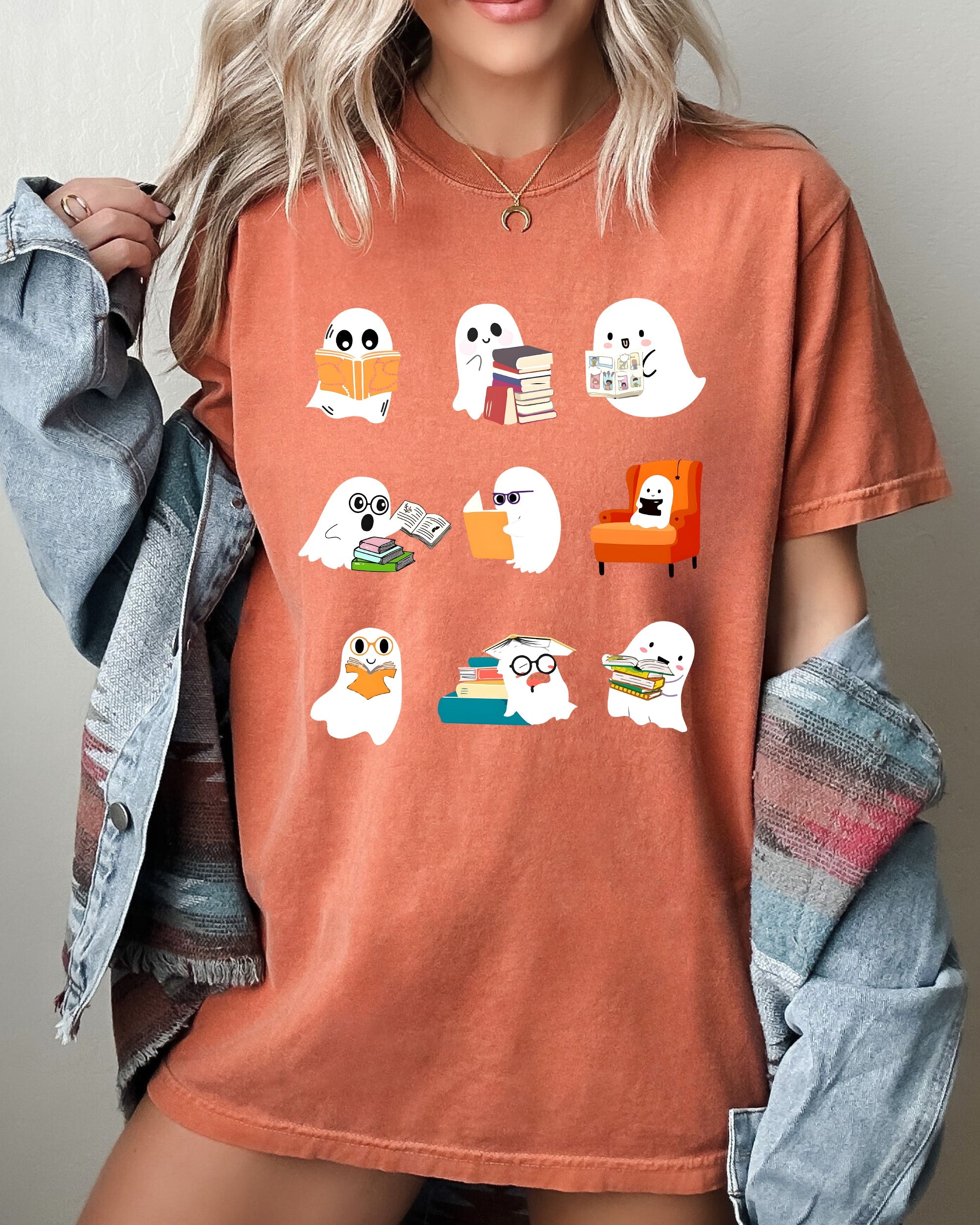 Book Lover Mini Ghosts Skeleton Coffin Pumpkin Spooky Witch Meme Halloween Costume Comfort Colors Tee