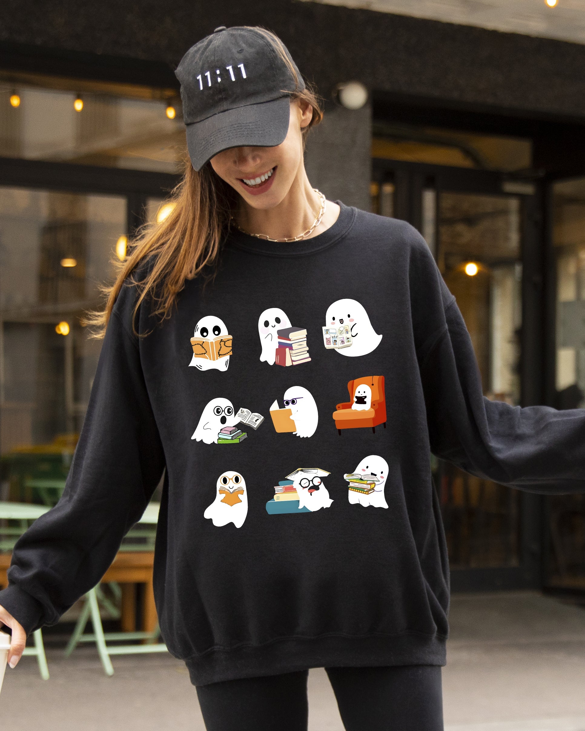 Book Lover Mini Ghosts Skeleton Coffin Funny Pumpkin Spooky Witch Aesthetic Meme Halloween Costume Sweatshirt