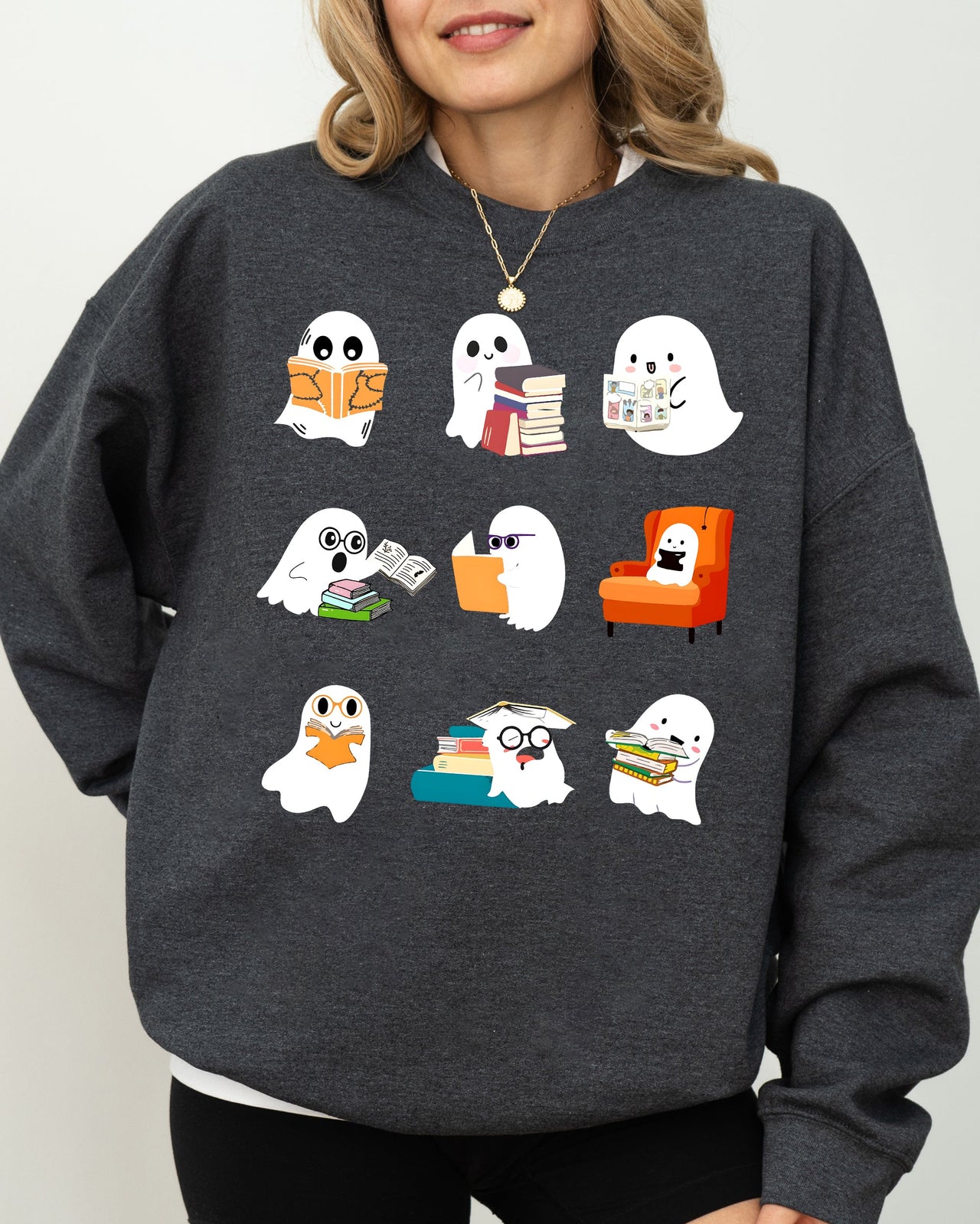 Book Lover Mini Ghosts Skeleton Coffin Funny Pumpkin Spooky Witch Aesthetic Meme Halloween Costume Sweatshirt