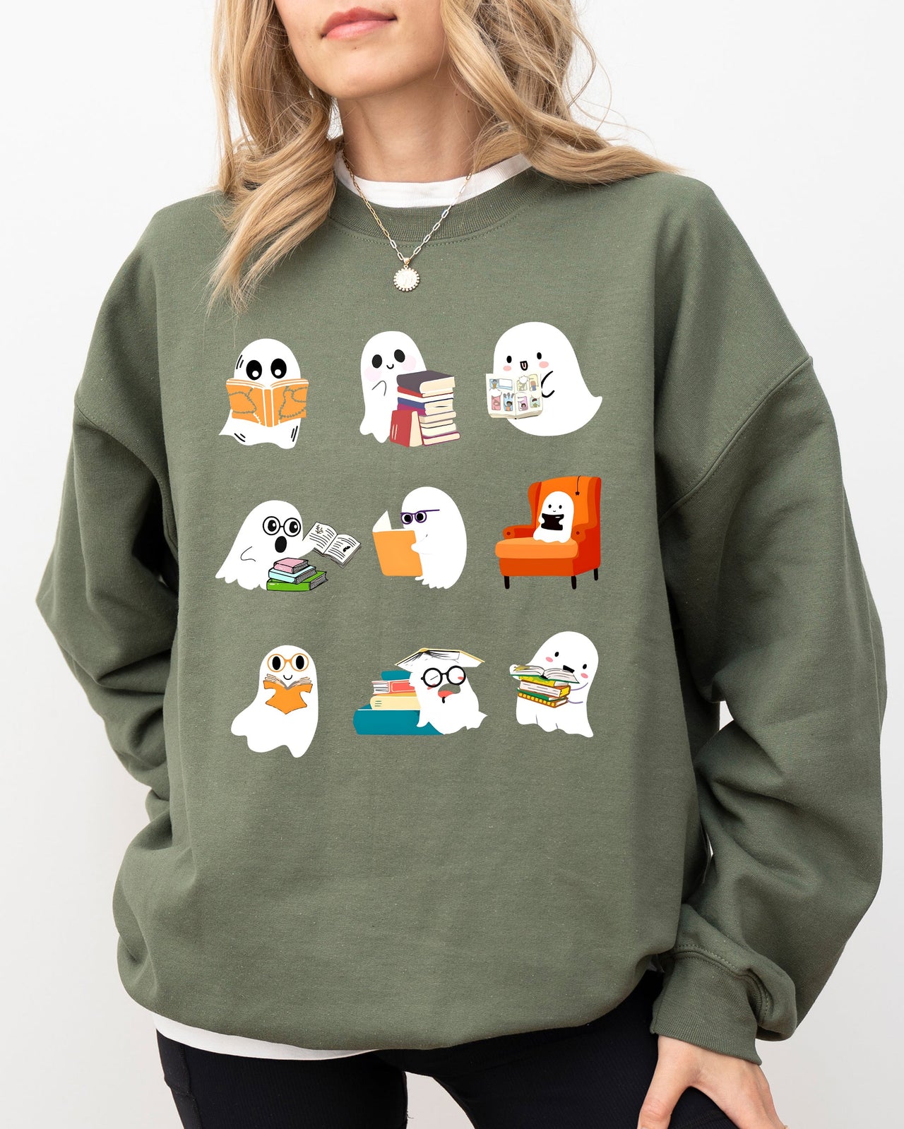 Book Lover Mini Ghosts Skeleton Coffin Funny Pumpkin Spooky Witch Aesthetic Meme Halloween Costume Sweatshirt