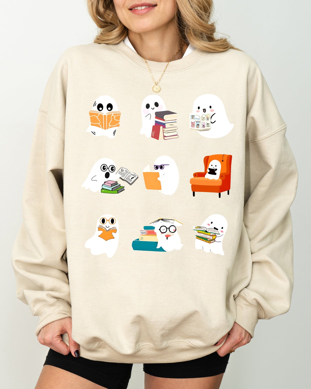 Book Lover Mini Ghosts Skeleton Coffin Funny Pumpkin Spooky Witch Aesthetic Meme Halloween Costume Sweatshirt