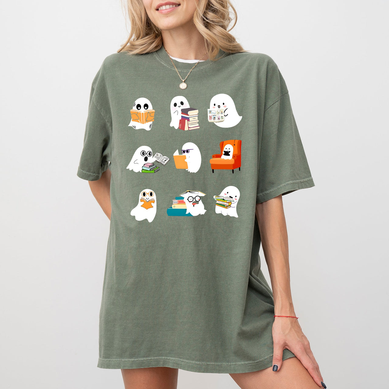 Book Lover Mini Ghosts Skeleton Coffin Pumpkin Spooky Witch Meme Halloween Costume Comfort Colors Tee