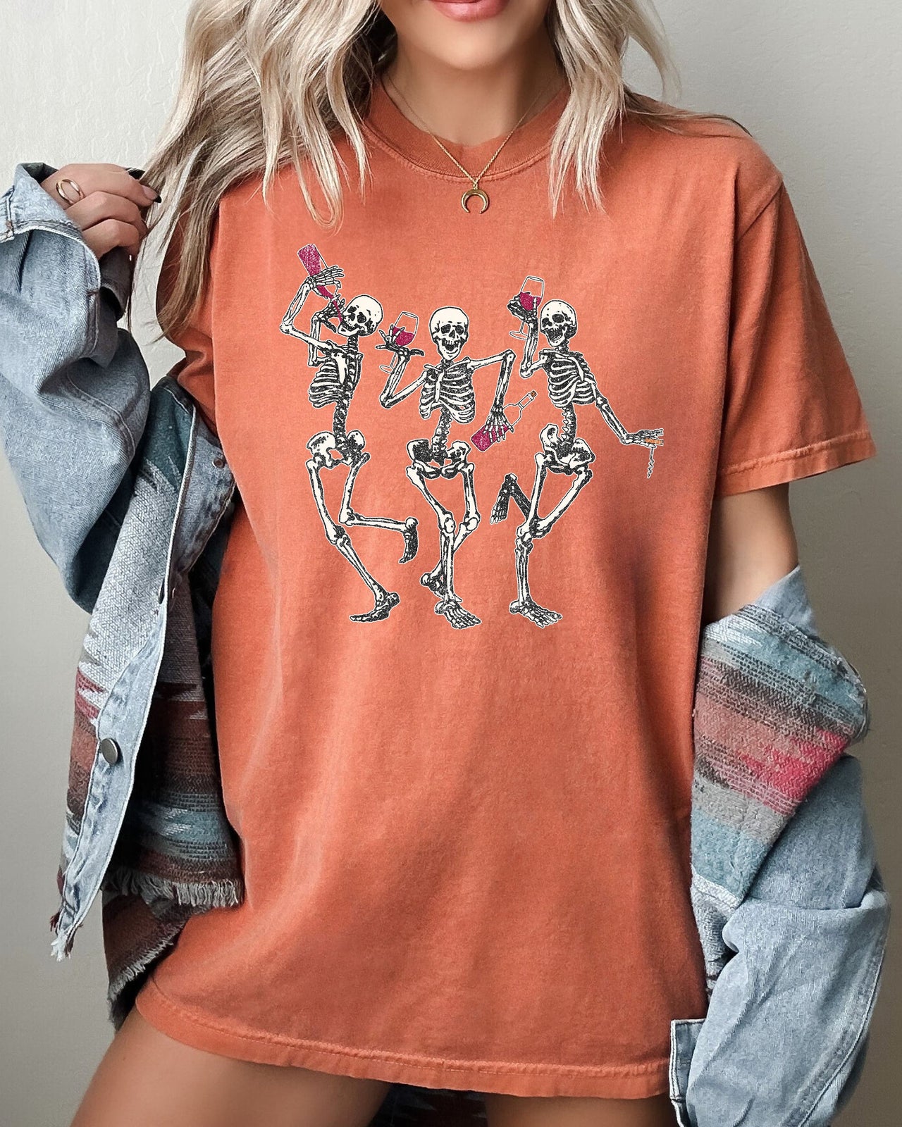 Dancing Skeletons Wine Ghost Spooky Witch Halloween Meme Costume Comfort Colors Tee