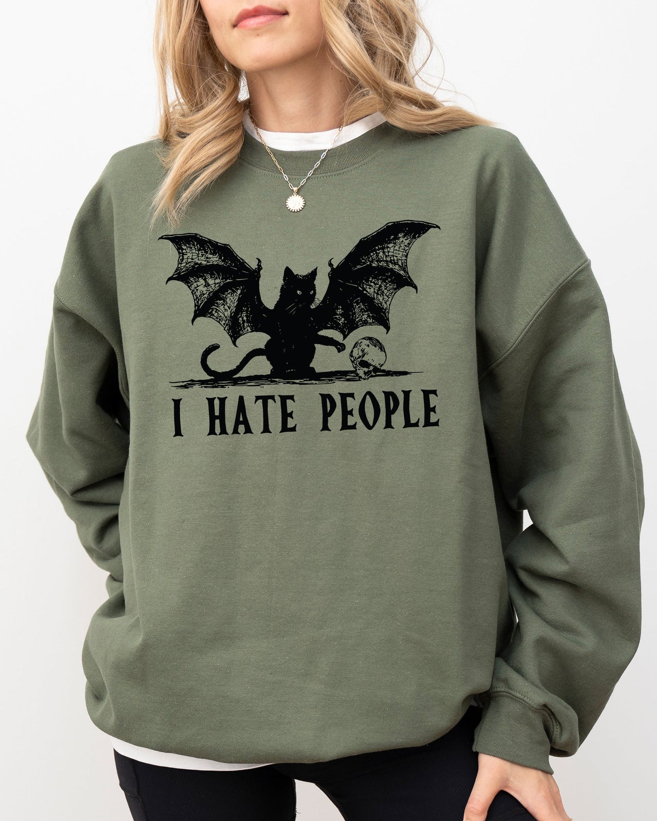 I Hate People Bat Skeleton Ghost Spooky Witch Aesthetic Meme Halloween Costume Sweatshirt