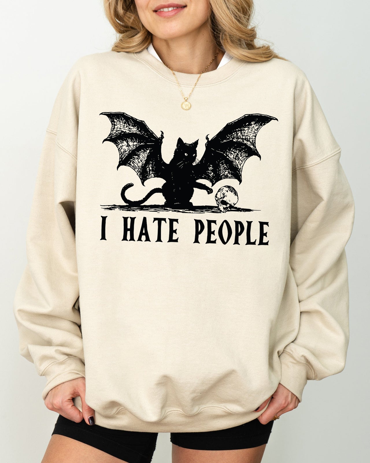I Hate People Bat Skeleton Ghost Spooky Witch Aesthetic Meme Halloween Costume Sweatshirt