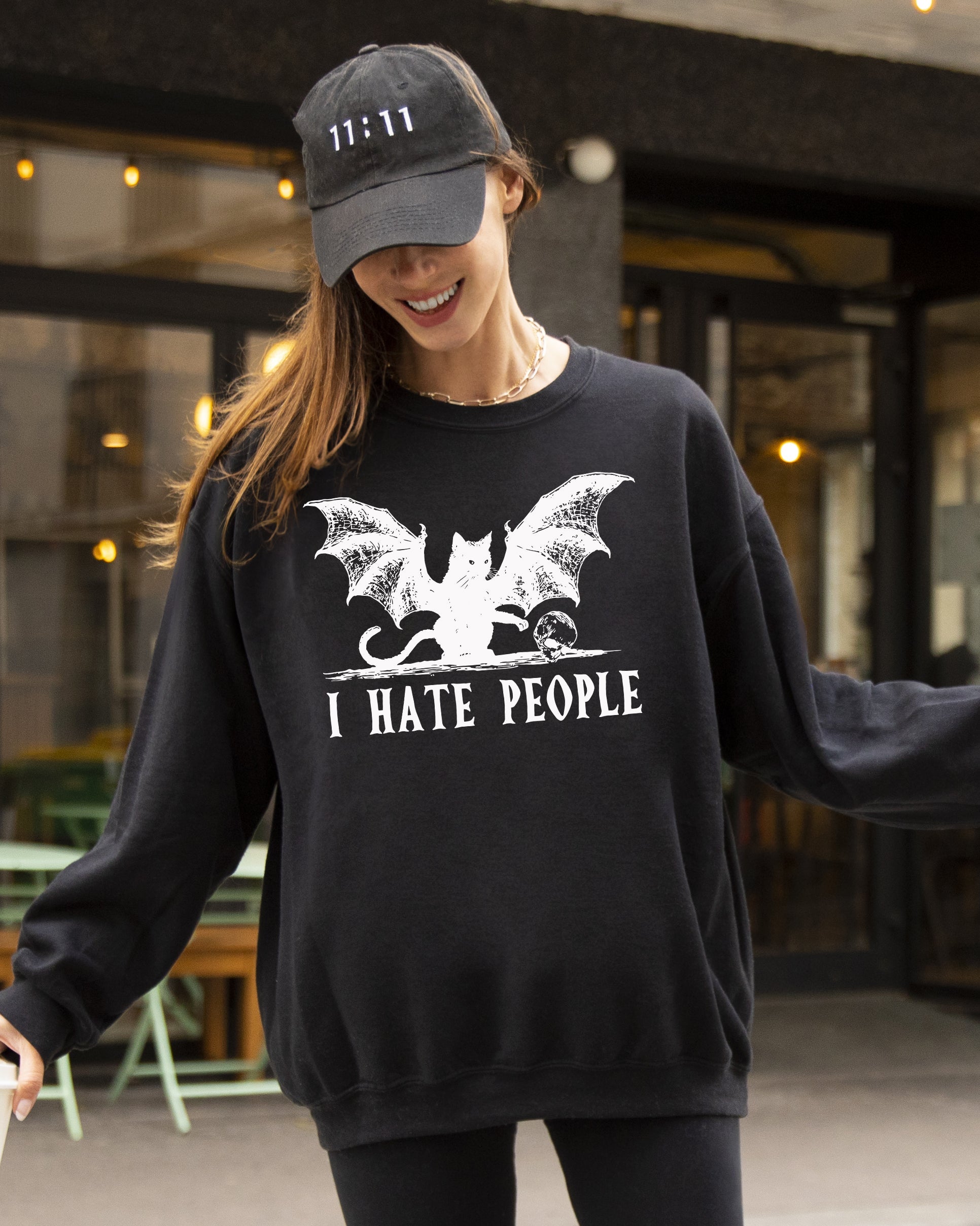 I Hate People Bat Skeleton Ghost Spooky Witch Aesthetic Meme Halloween Costume Sweatshirt