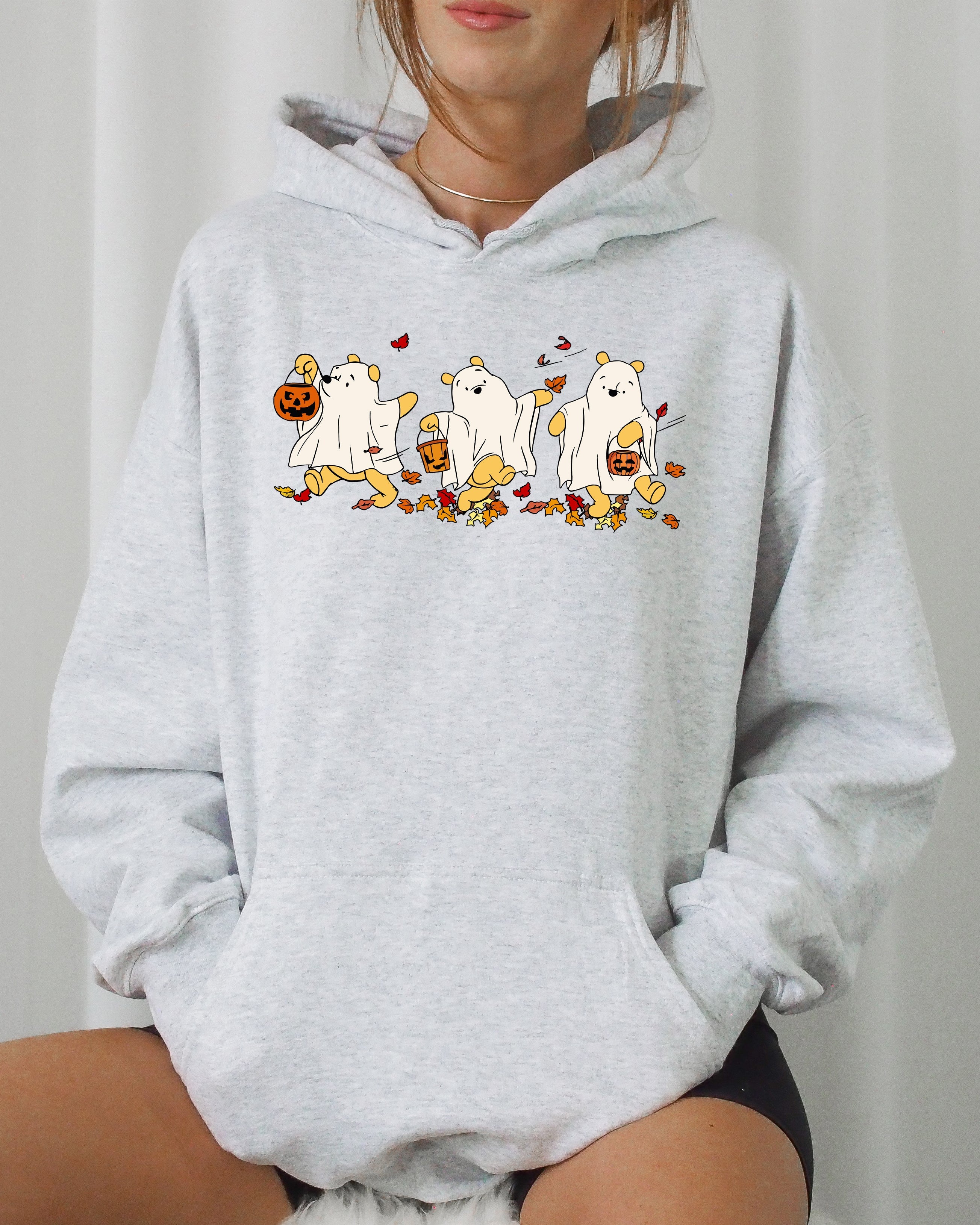 Ghost Pooh Bear Skeleton Halloween Meme Aesthetic Witch Whimsical Spooky Costume Hoodie