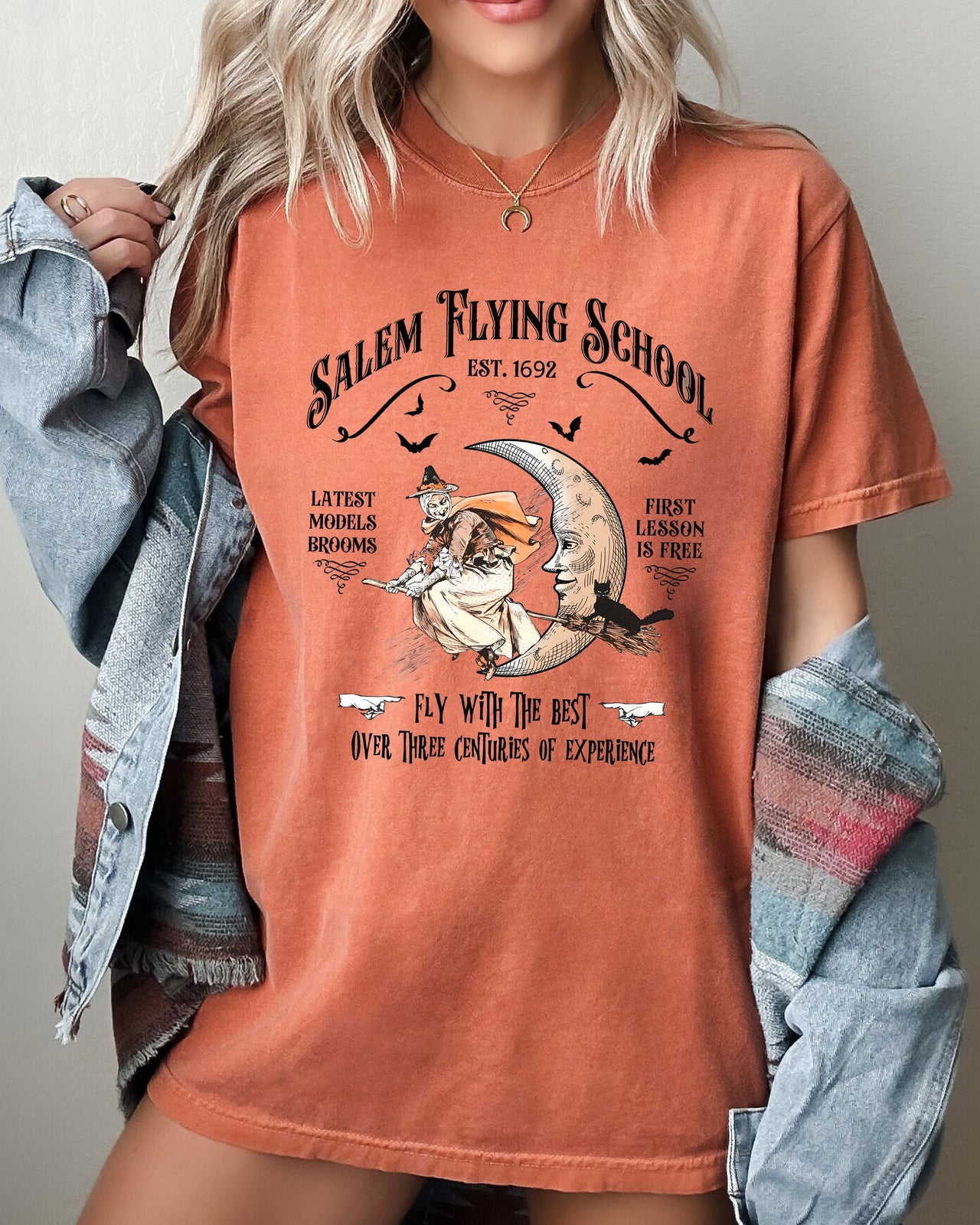 Salem Flying School Skeleton Witch Halloween Meme Costume Edition Comfort Colors Tee
