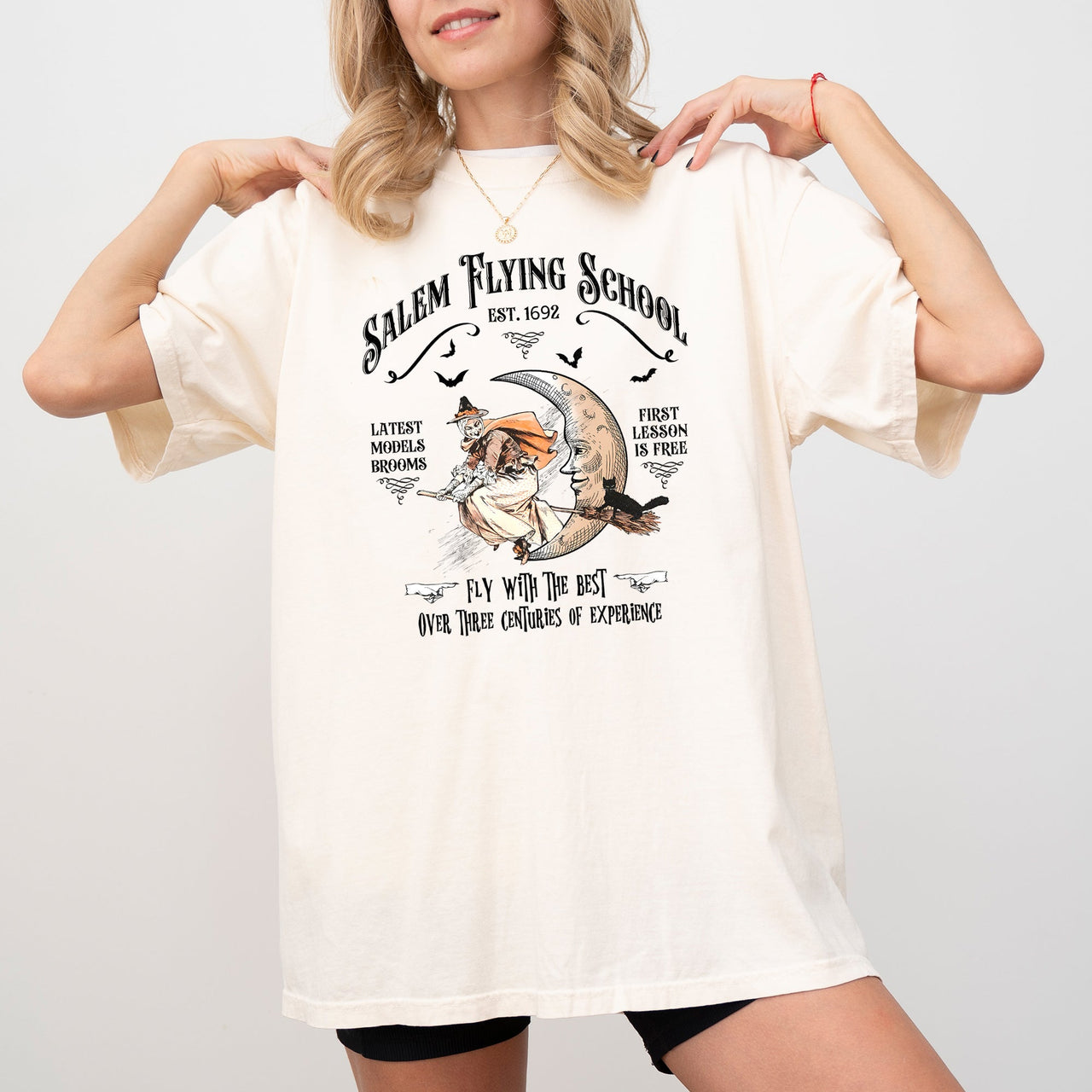 Salem Flying School Skeleton Witch Halloween Meme Costume Edition Comfort Colors Tee