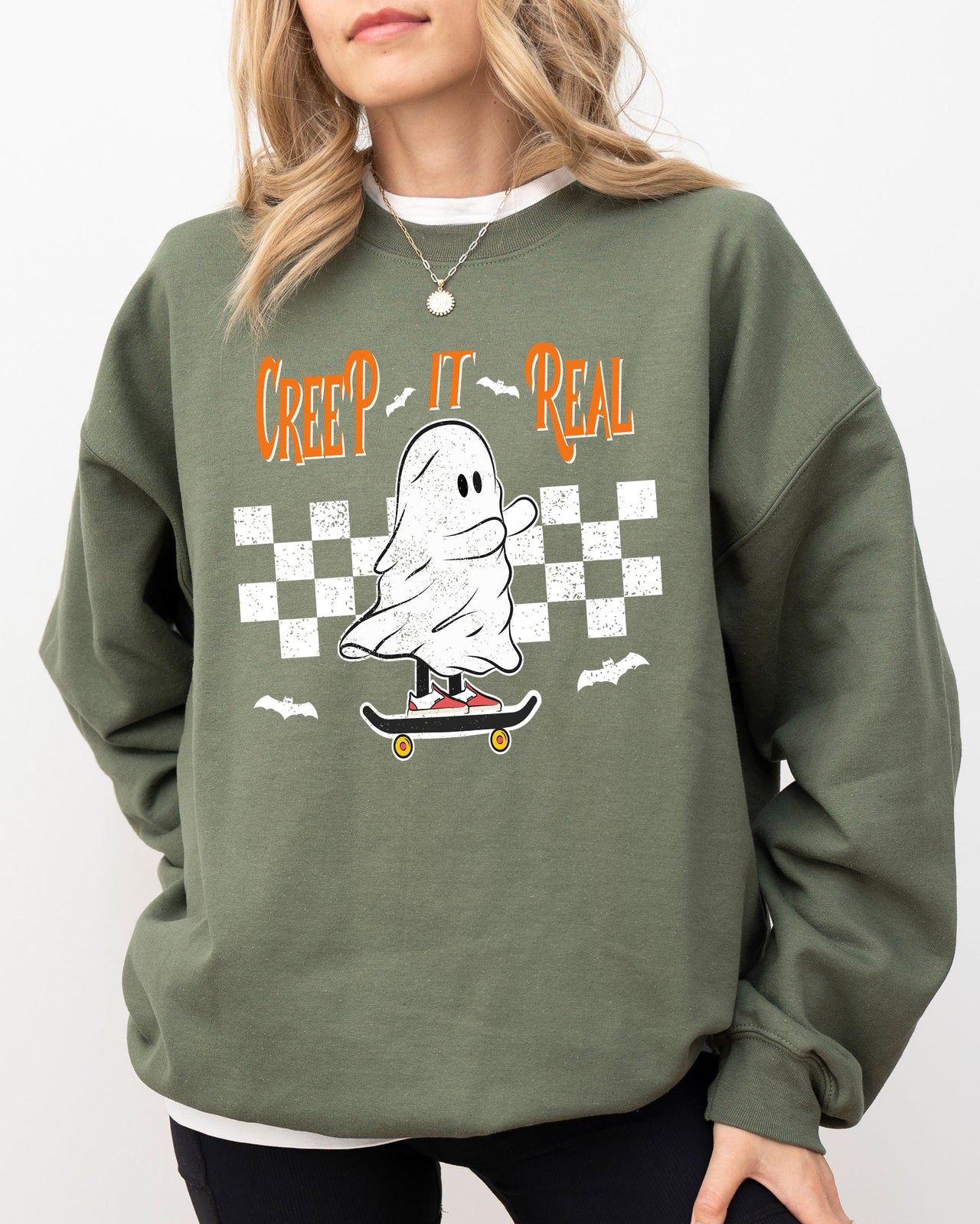 Creep It Real Ghost Skeleton Witch Halloween Meme Costume Night Spook Edition Sweatshirt