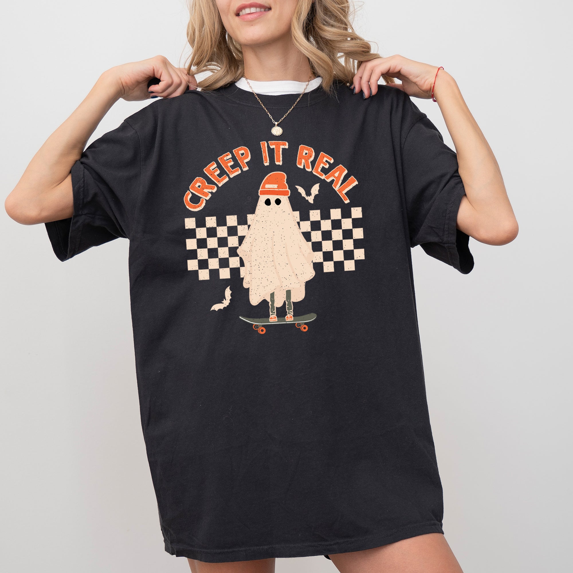 Creep It Real Retro Ghost Skeleton Funny Spooky Witch Aesthetic Meme Halloween Costume Comfort Colors Tee