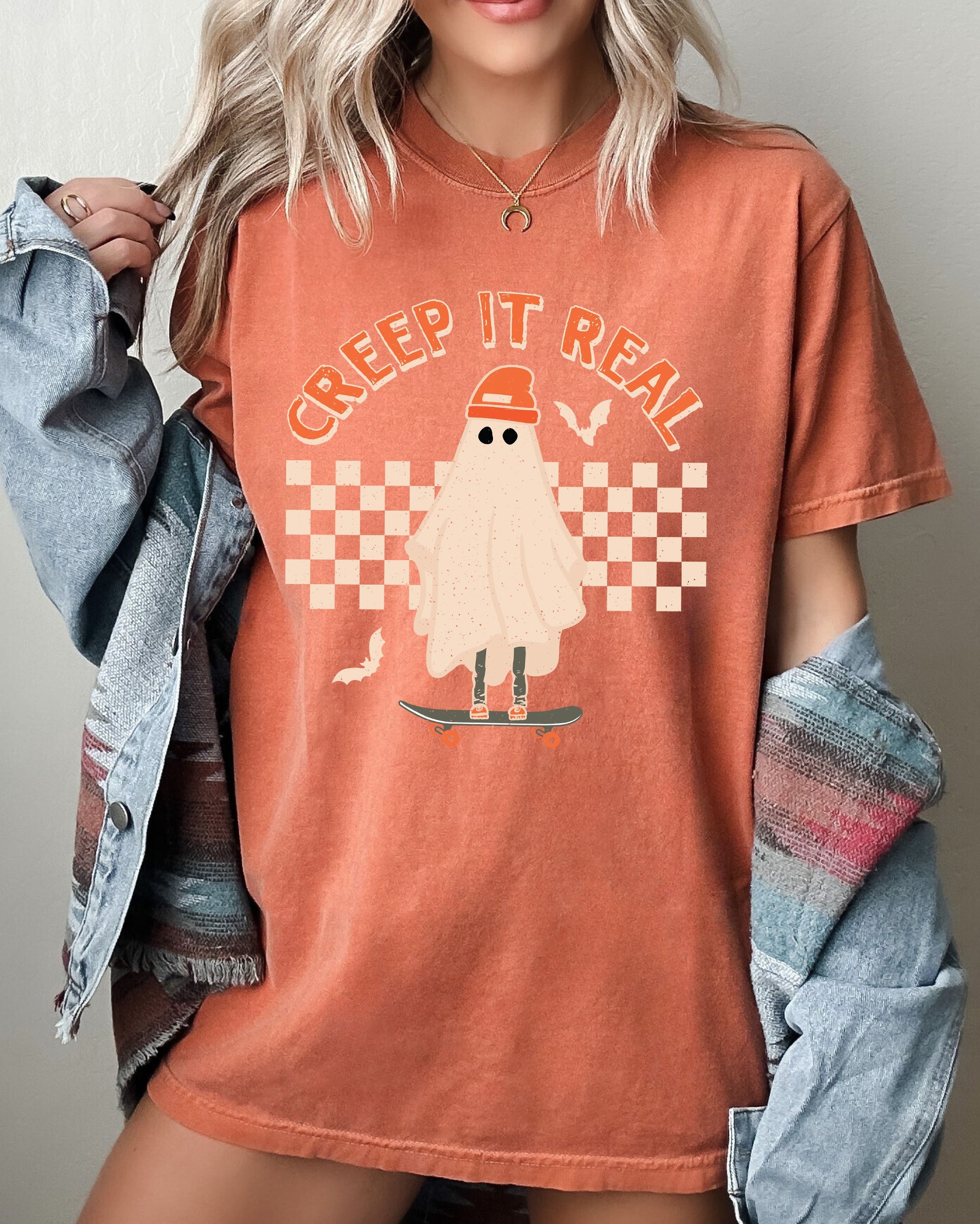 Creep It Real Retro Ghost Skeleton Funny Spooky Witch Aesthetic Meme Halloween Costume Comfort Colors Tee