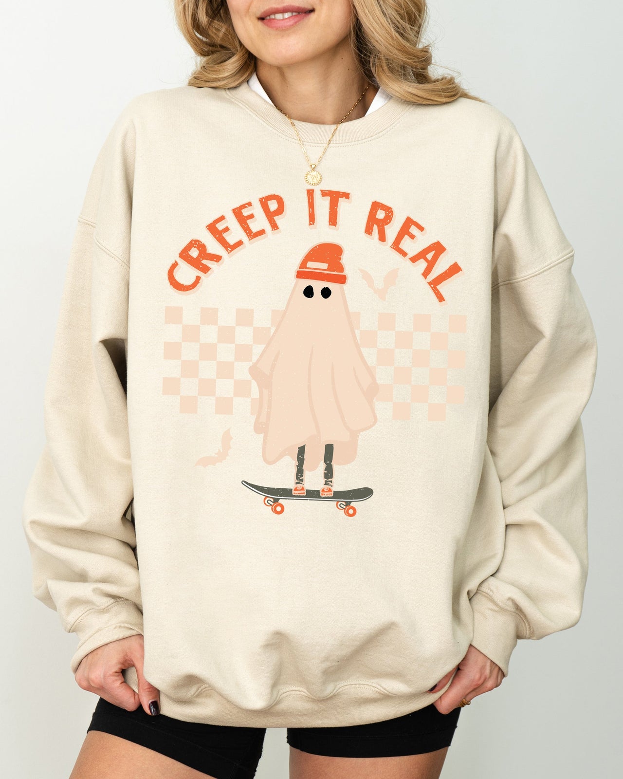 Creep It Real Retro Ghost Skeleton Witch Halloween Meme Nostalgic Spooky Vibe Sweatshirt