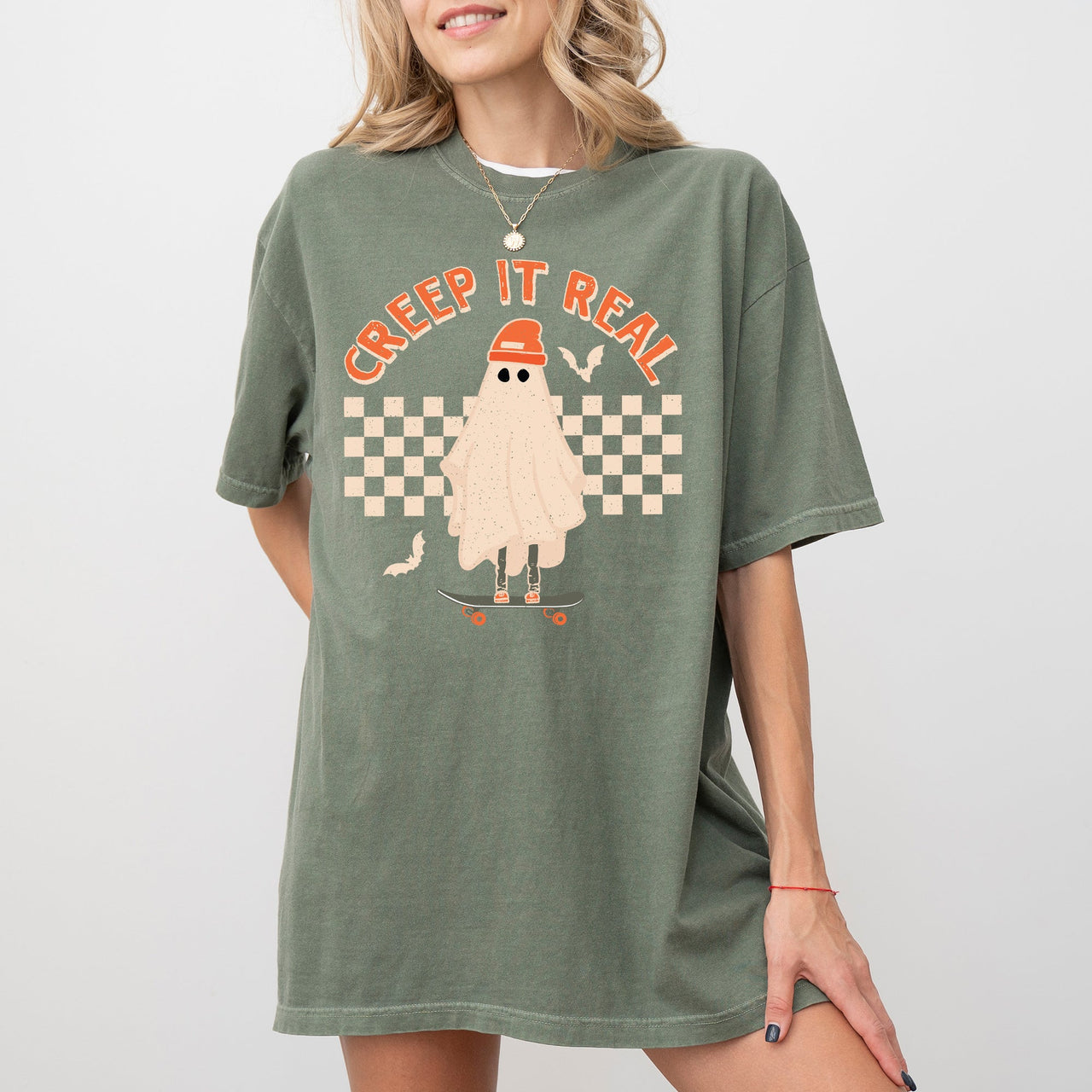 Creep It Real Retro Ghost Skeleton Funny Spooky Witch Aesthetic Meme Halloween Costume Comfort Colors Tee