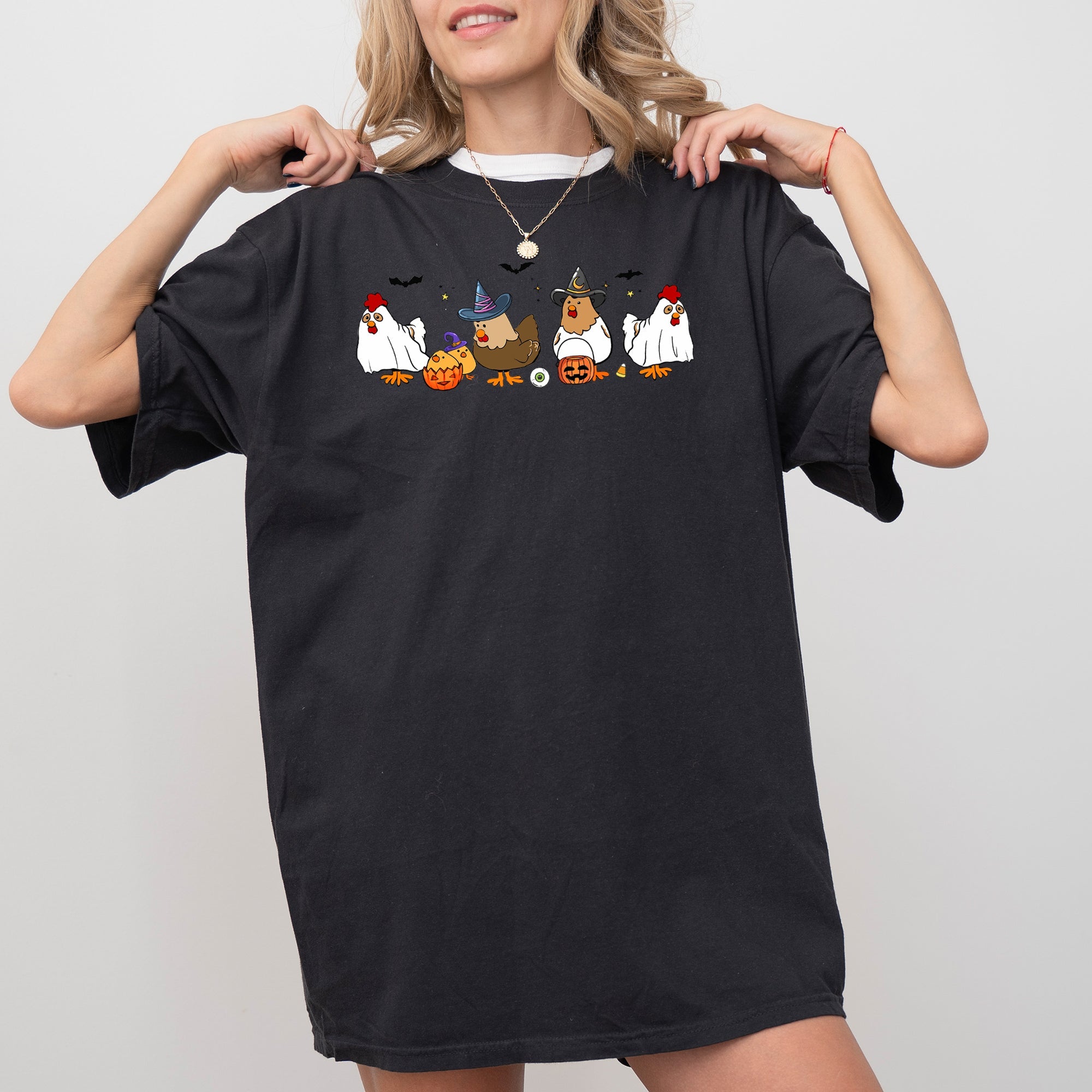 Mini Chickens Witch Skeleton Meme Halloween Costume Spooky Aesthetic Comfort Colors Tee