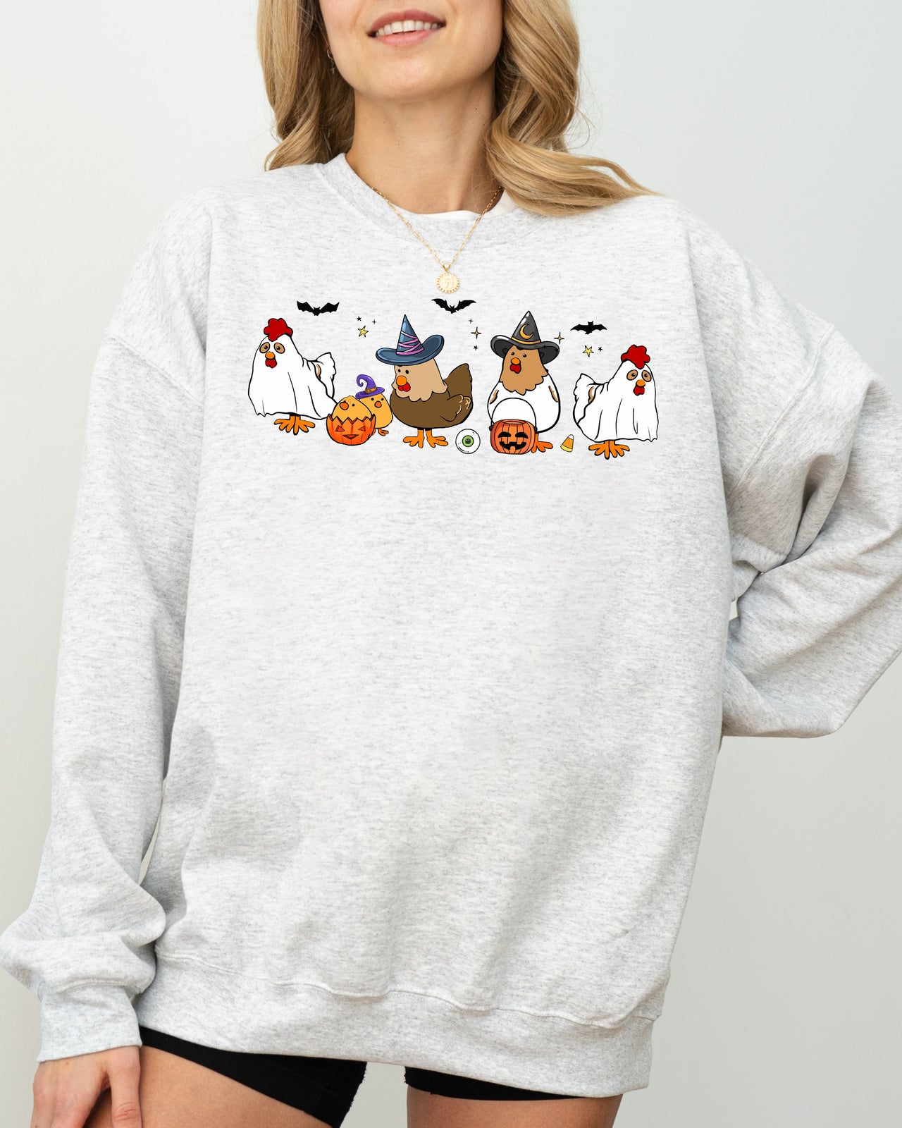 Mini Chickens Witch Skeleton Meme Halloween Aesthetic Funny Spooky Costume Sweatshirt