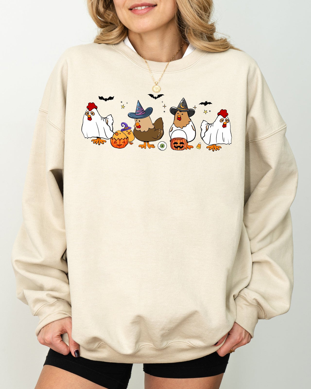 Mini Chickens Witch Skeleton Meme Halloween Aesthetic Funny Spooky Costume Sweatshirt
