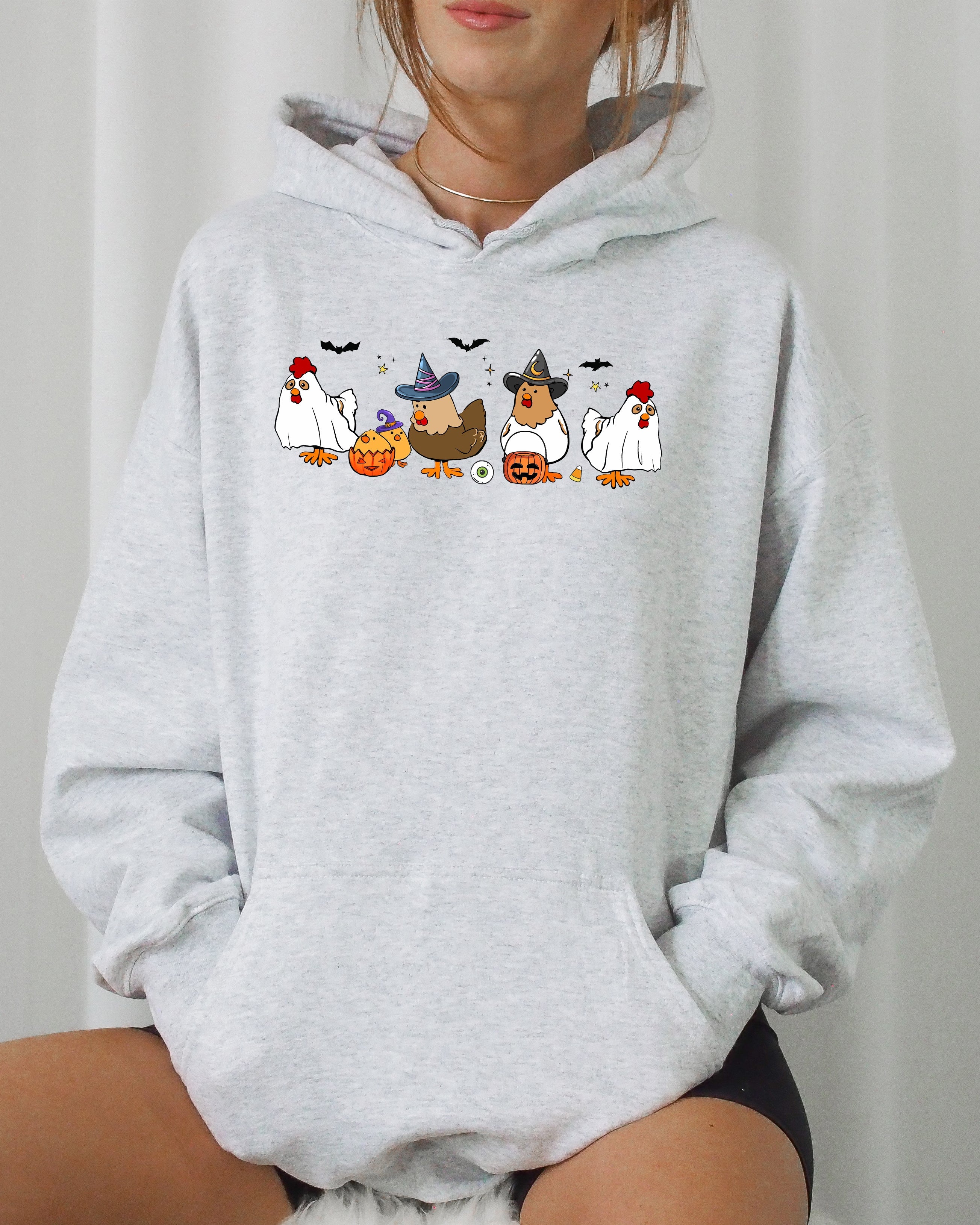Mini Chickens Witch Skeleton Funny Spooky Aesthetic Meme Halloween Costume Graphic Hoodie