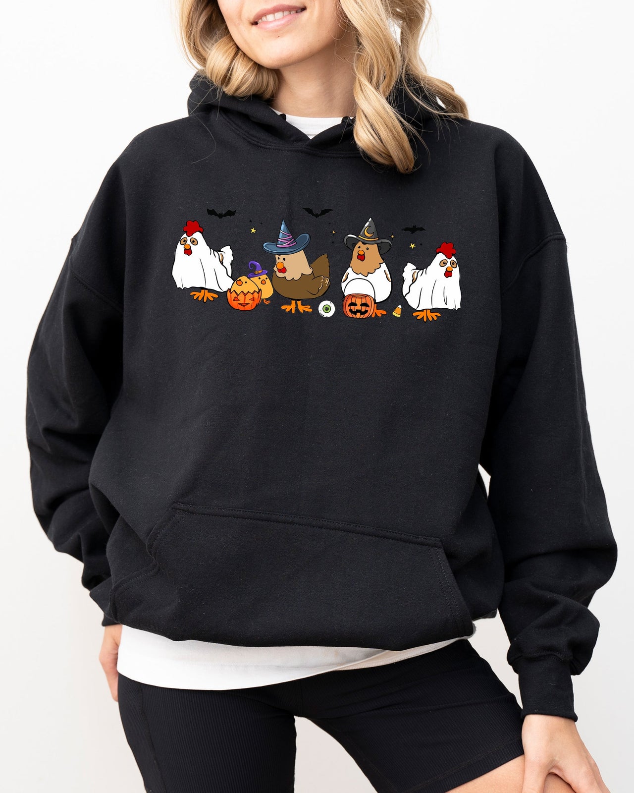 Mini Chickens Witch Skeleton Funny Spooky Aesthetic Meme Halloween Costume Graphic Hoodie