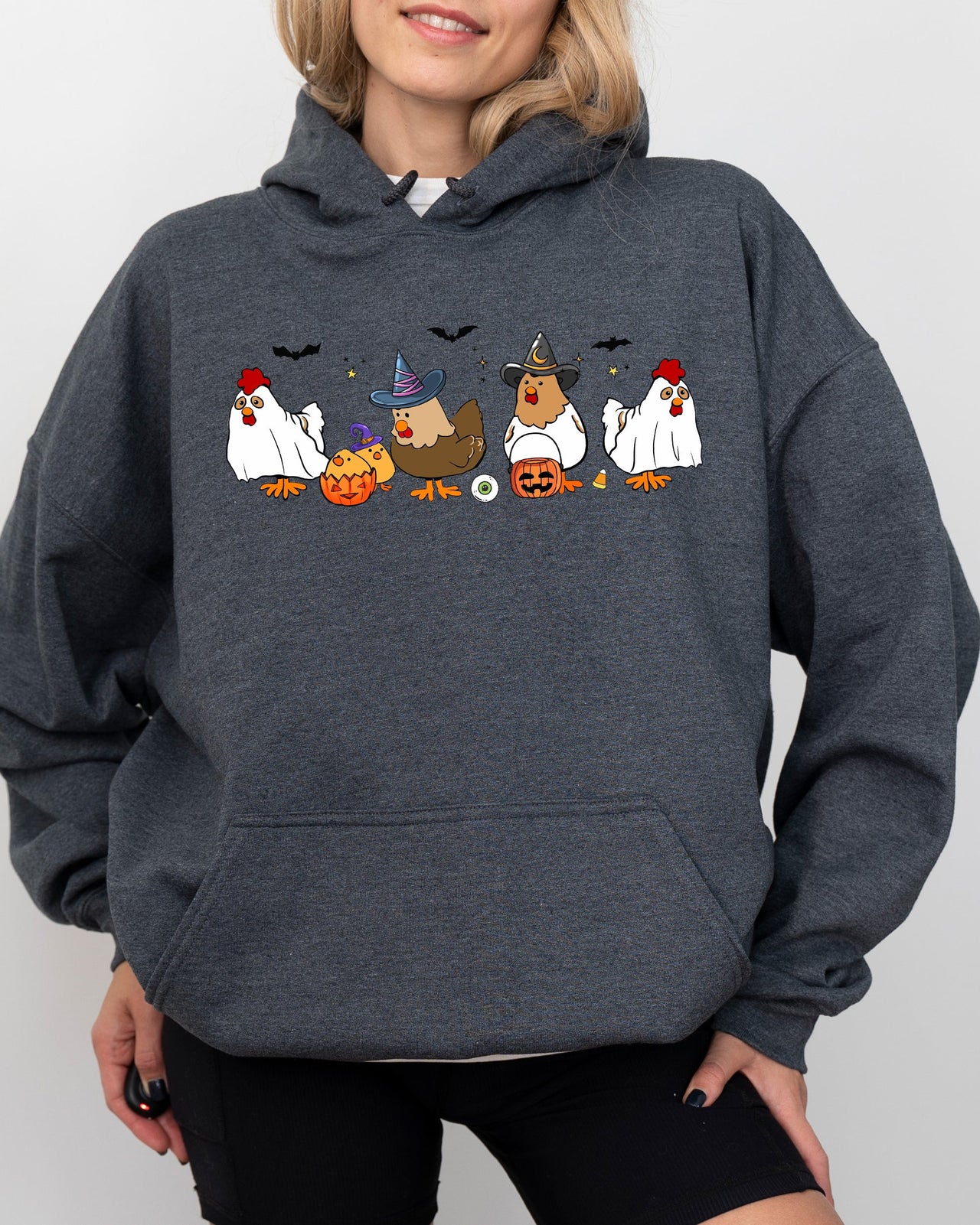 Mini Chickens Witch Skeleton Funny Spooky Aesthetic Meme Halloween Costume Graphic Hoodie