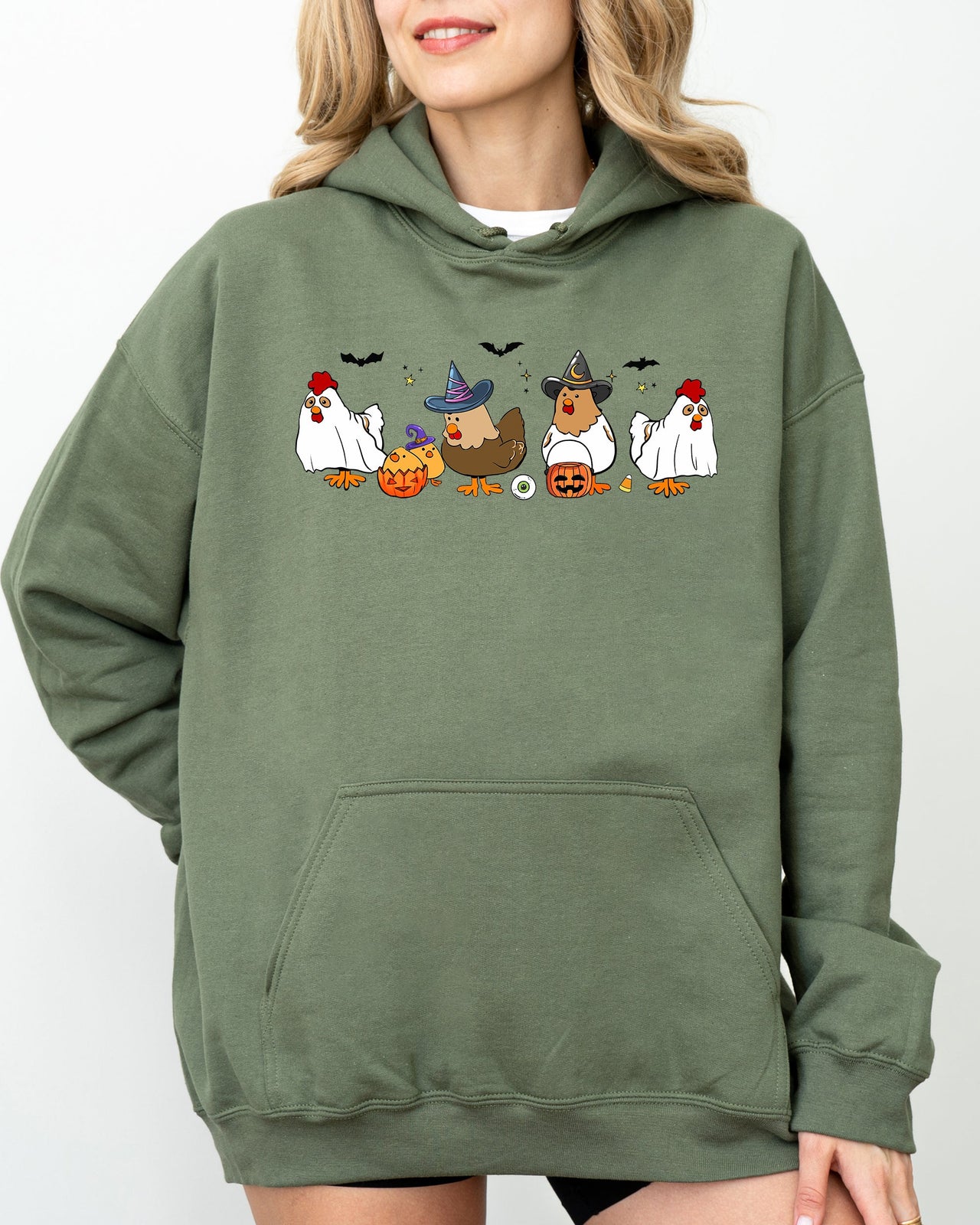 Mini Chickens Witch Skeleton Funny Spooky Aesthetic Meme Halloween Costume Graphic Hoodie