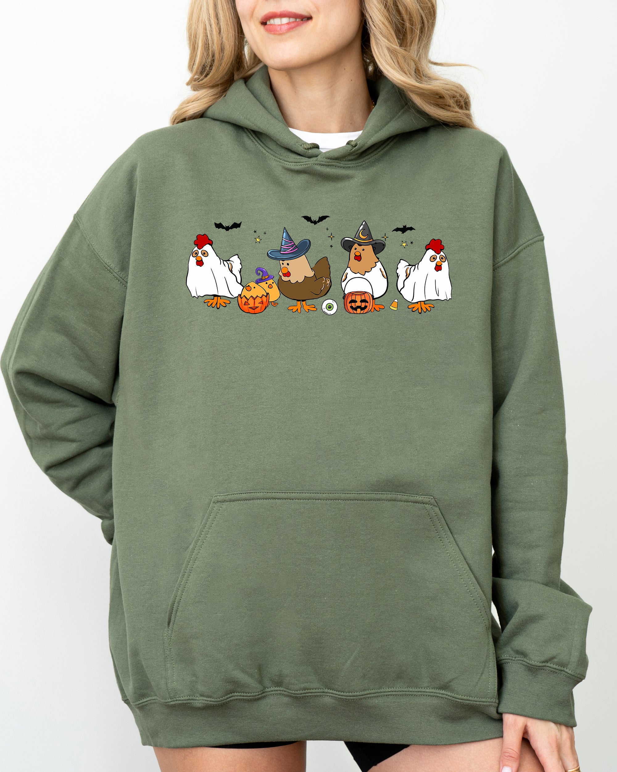 Mini Chickens Witch Skeleton Funny Spooky Aesthetic Meme Halloween Costume Graphic Hoodie