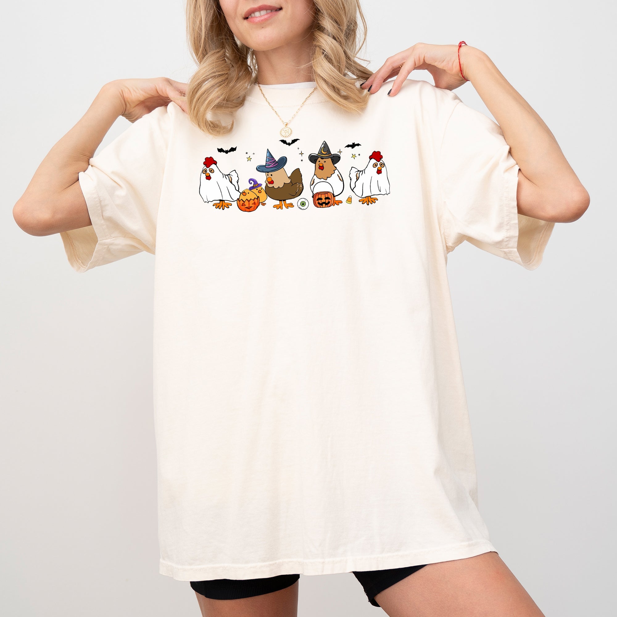 Mini Chickens Witch Skeleton Meme Halloween Costume Spooky Aesthetic Comfort Colors Tee