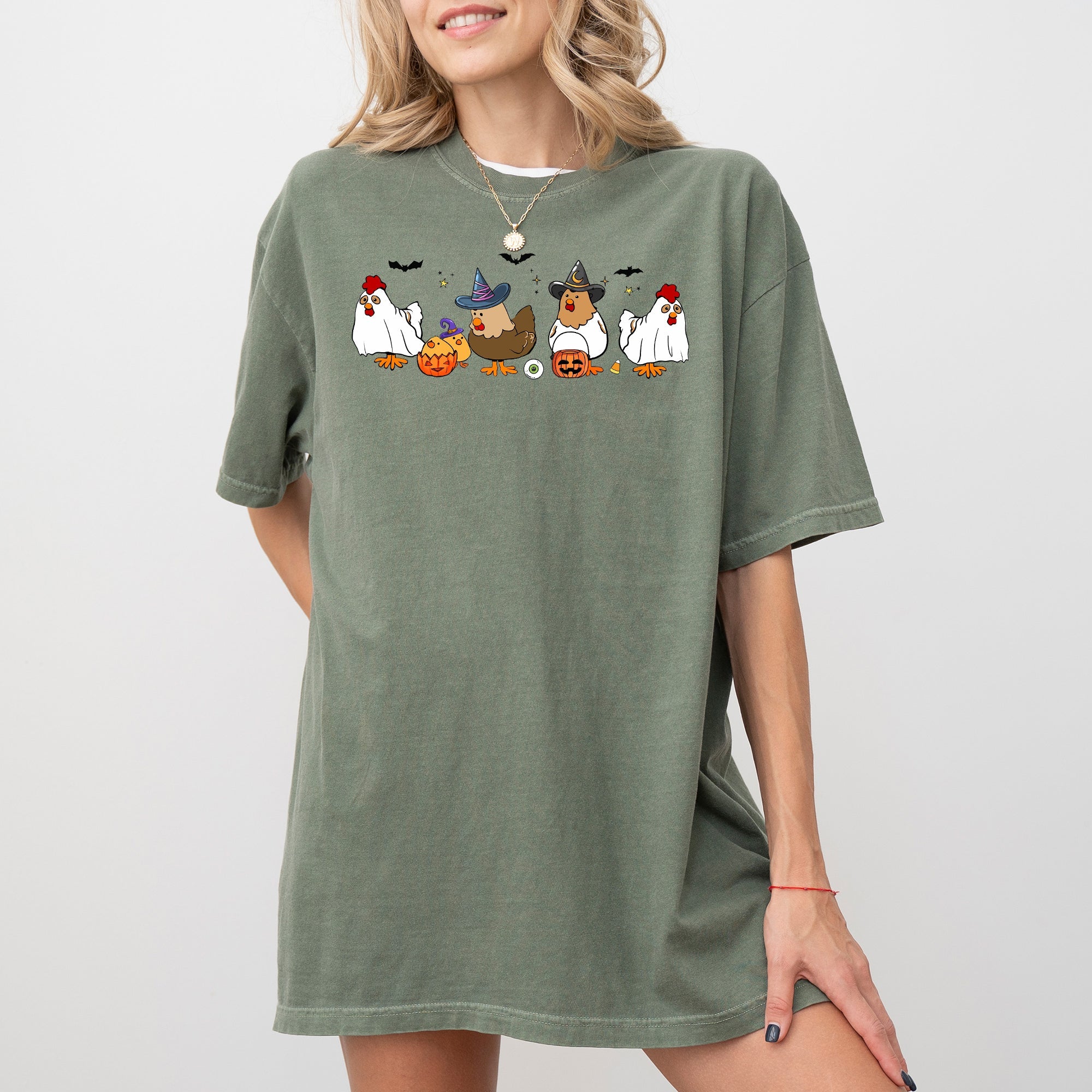 Mini Chickens Witch Skeleton Meme Halloween Costume Spooky Aesthetic Comfort Colors Tee