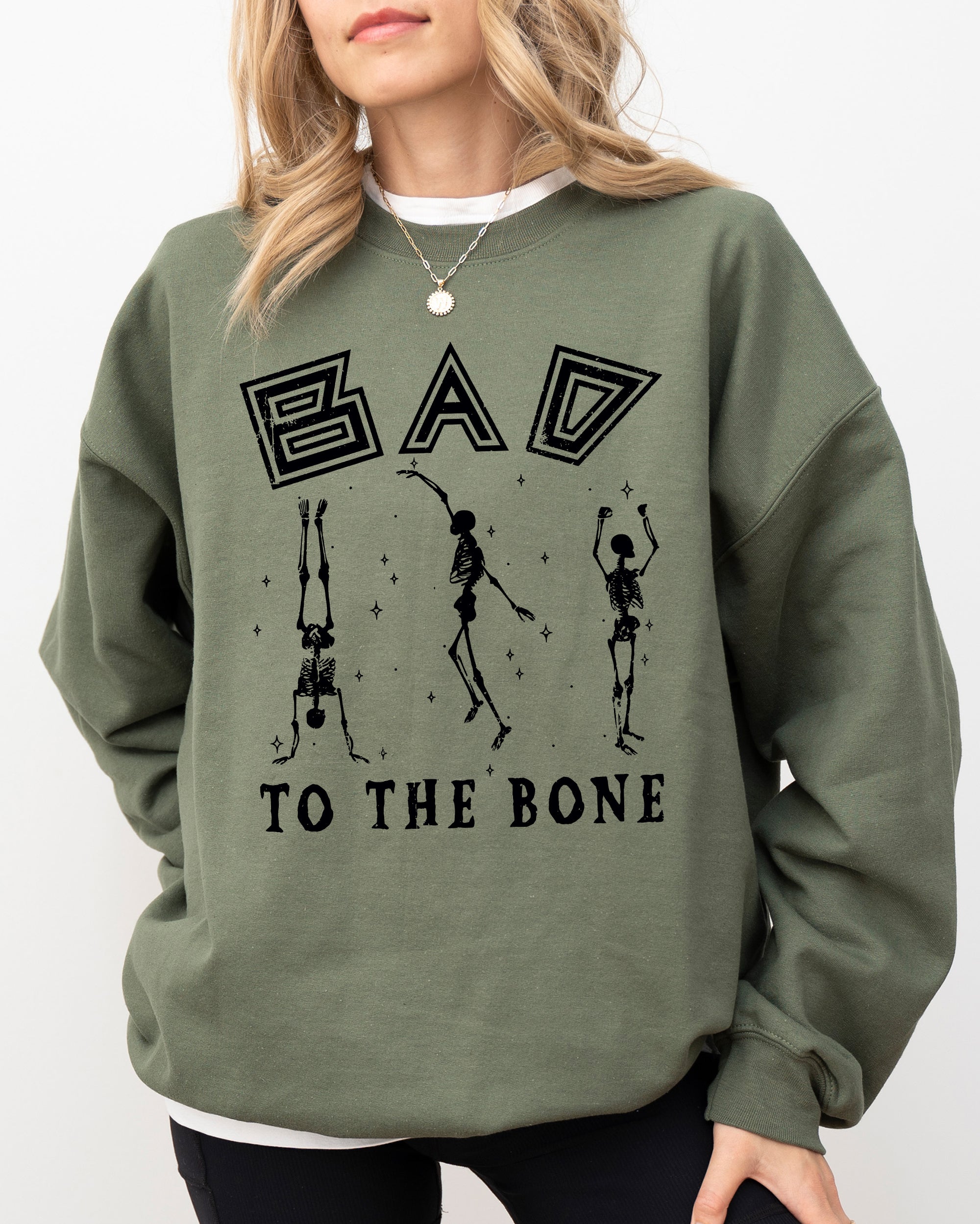 Bad To The Bone Witch Skeleton Halloween Spooky Dark Gothic Nightmare Costume Theme Sweatshirt