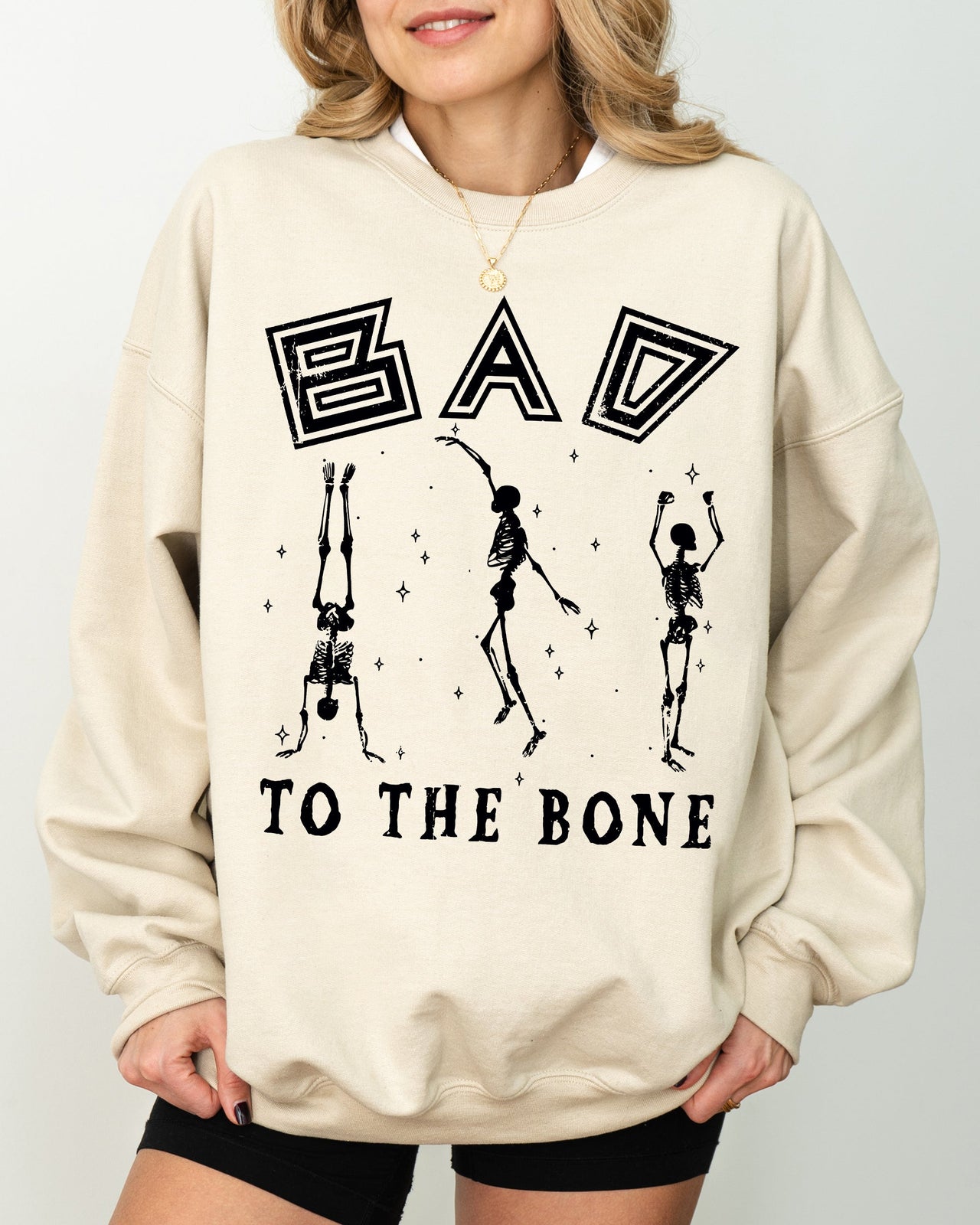 Bad To The Bone Witch Skeleton Halloween Spooky Dark Gothic Nightmare Costume Theme Sweatshirt