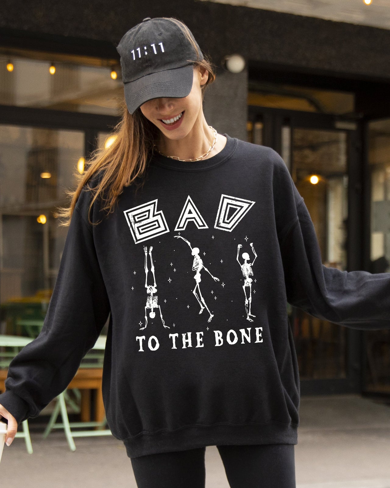 Bad To The Bone Witch Skeleton Halloween Spooky Dark Gothic Nightmare Costume Theme Sweatshirt