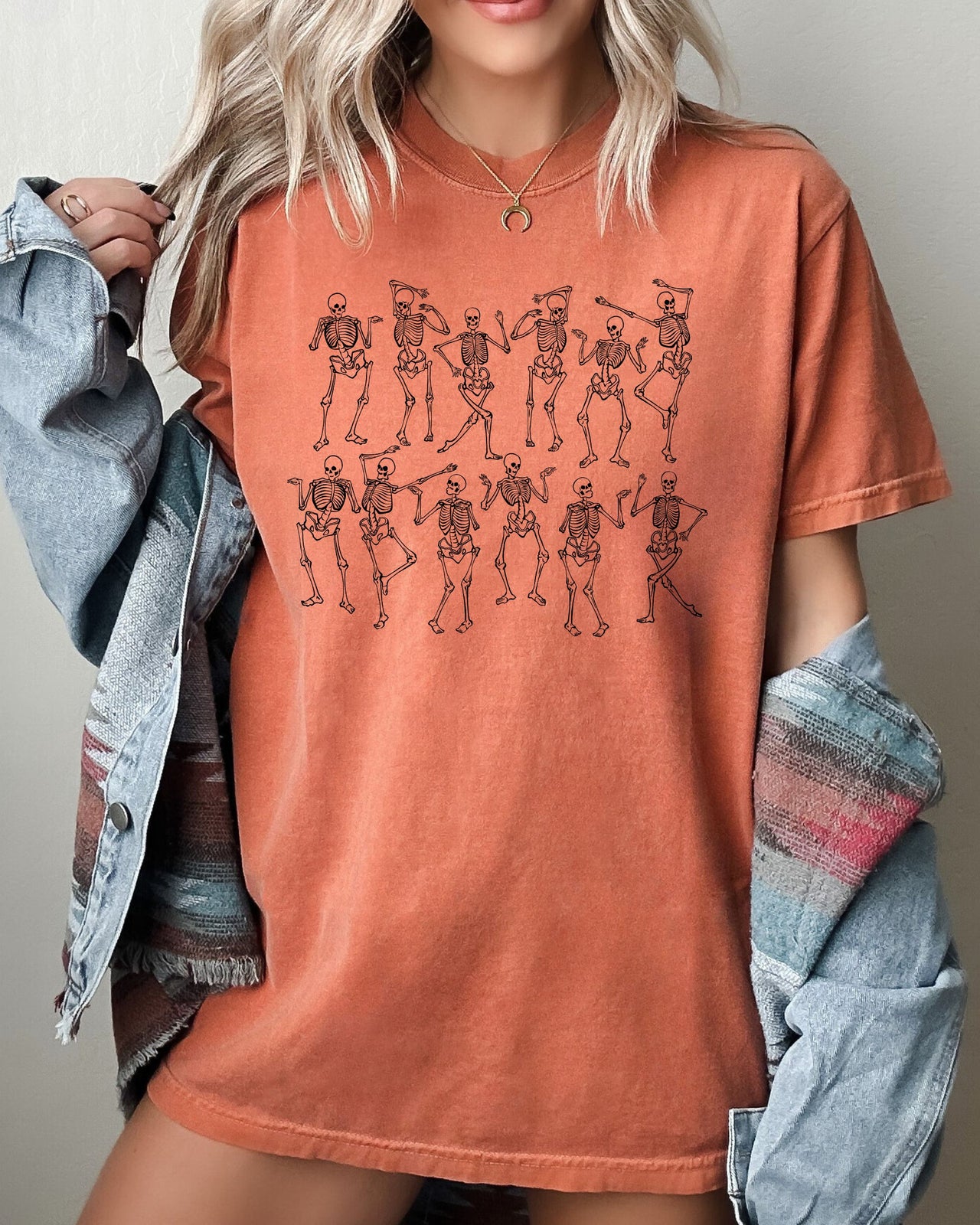 Dancing Skeletons Witch Skull Halloween Costume Illustration Artwork Comfort Colors Tee