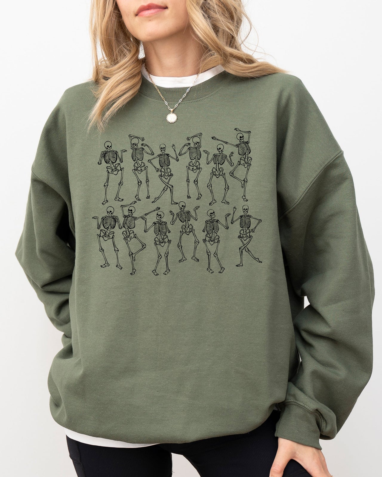 Dancing Skeletons Witch Skull Halloween Costume Spooky Meme Graphic Gothic Sweatshirt