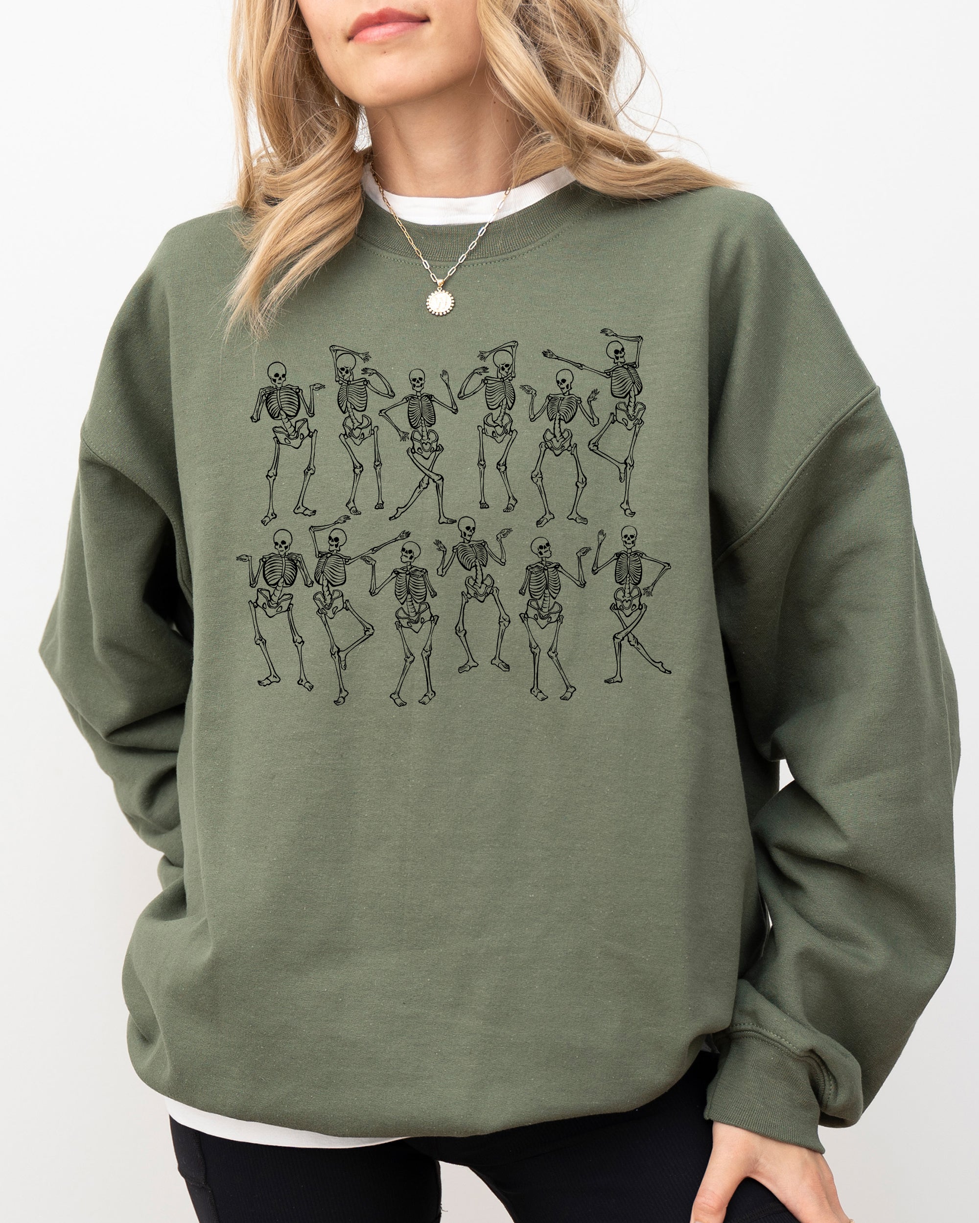 Dancing Skeletons Witch Skull Halloween Costume Spooky Meme Graphic Gothic Sweatshirt
