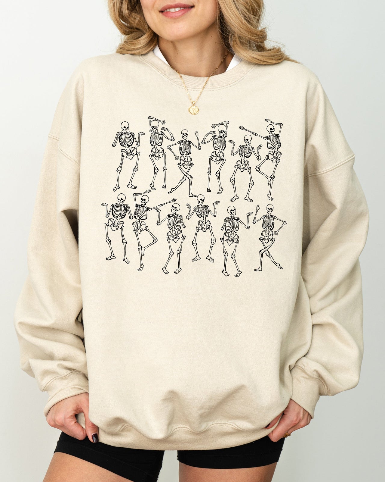 Dancing Skeletons Witch Skull Halloween Costume Spooky Meme Graphic Gothic Sweatshirt