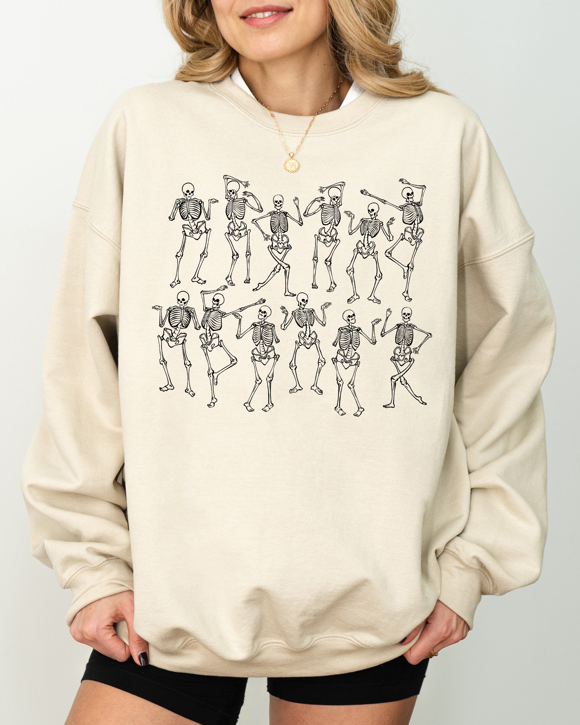 Dancing Skeletons Witch Skull Halloween Costume Spooky Meme Graphic Gothic Sweatshirt