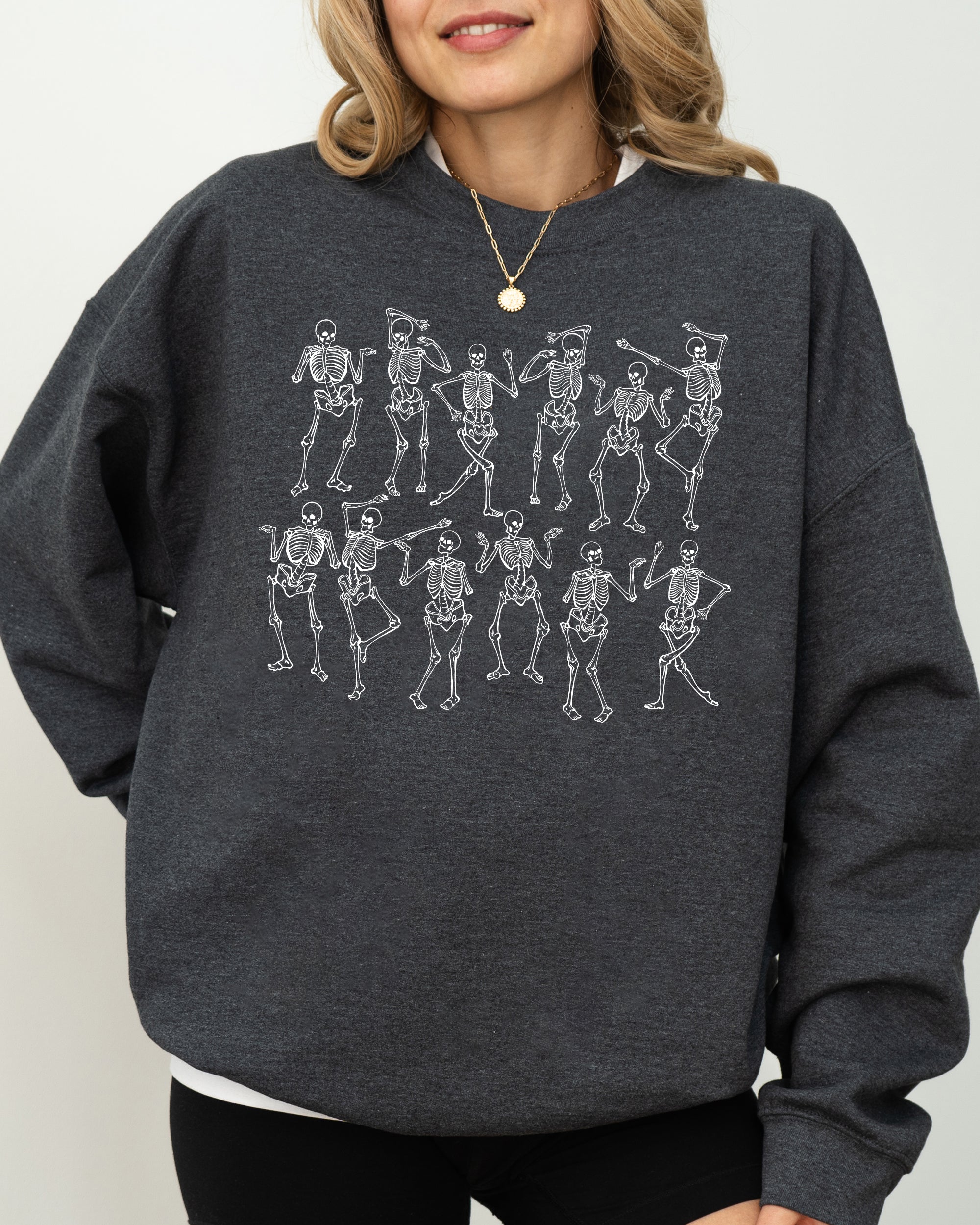 Dancing Skeletons Witch Skull Halloween Costume Spooky Meme Graphic Gothic Sweatshirt