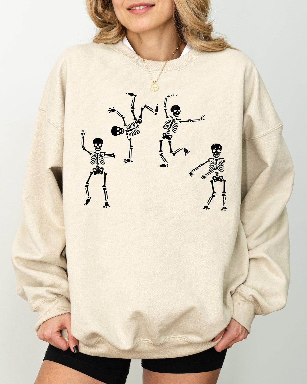 Funny Dancing Skeletons Witch Skull Halloween Meme Costume Graphic Design Sweatshirt