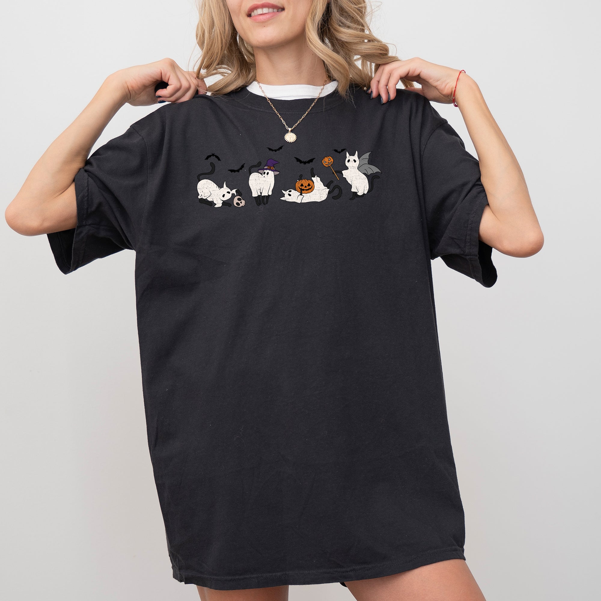 Mini Ghost Cats Farm Witch Skull Funny Spooky Aesthetic Meme Halloween Costume Comfort Colors Tee