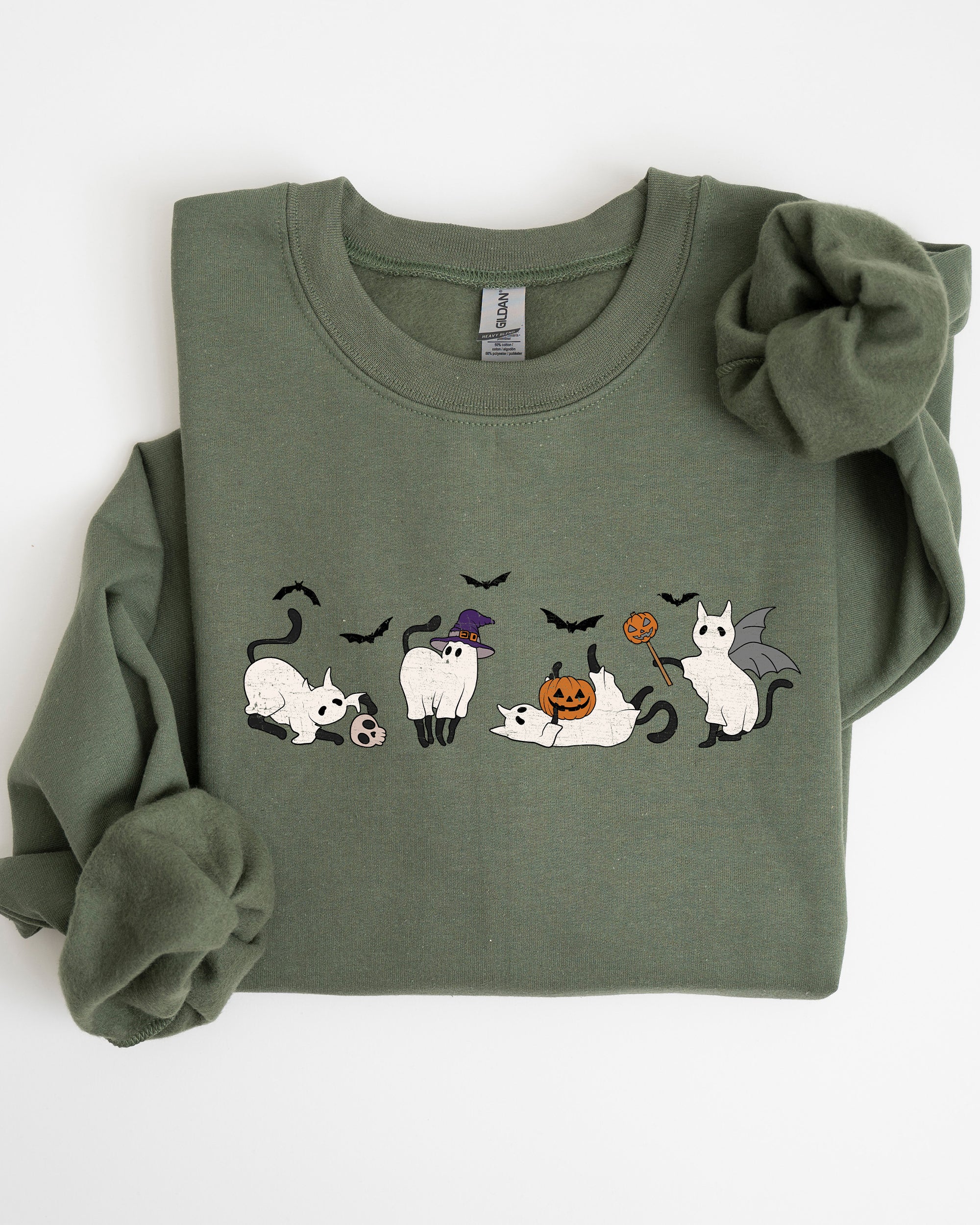 Mini Ghost Cats Farm Witch Skull Halloween Spooky Seasonal Favorite For Halloween Lovers Graphic Sweatshirt