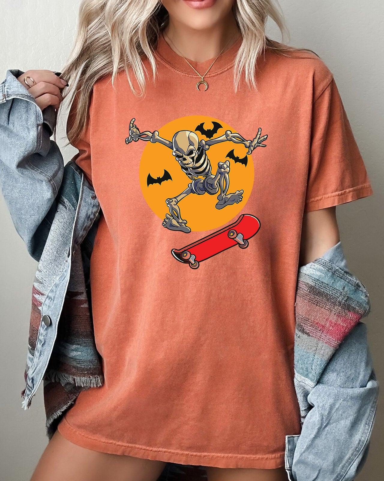Skateboarding Skeleton Ghost Farm Witch Skull Meme Halloween Aesthetic Comfort Colors Tee
