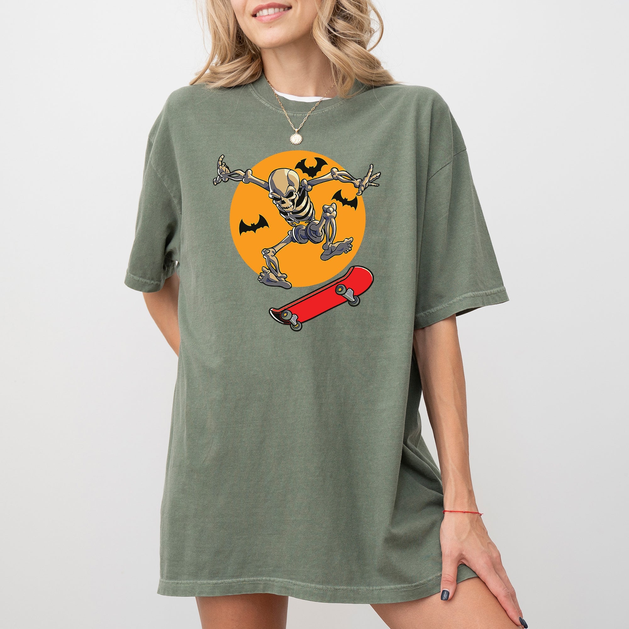 Skateboarding Skeleton Ghost Farm Witch Skull Meme Halloween Aesthetic Comfort Colors Tee