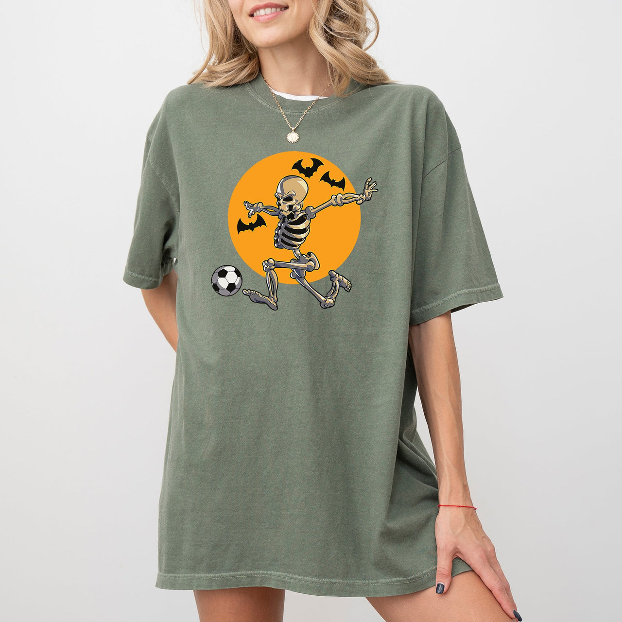 Football Player Skeleton Ghost Farm Witch Skull Meme Halloween Costume Comfort Colors Tee