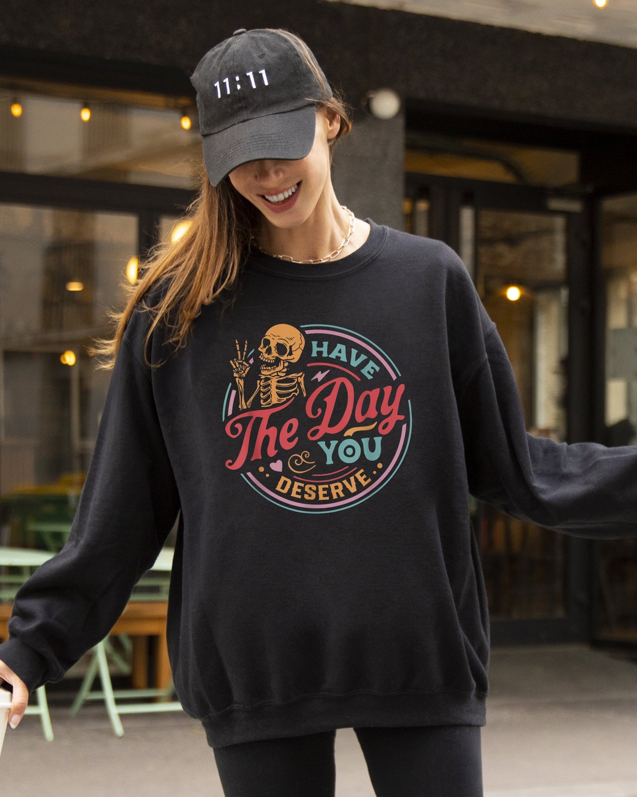 Have The Day You Deserve Skeleton Ghost Farm Witch Skull Funny Spooky Aesthetic Meme Halloween Costume Sweatshirt