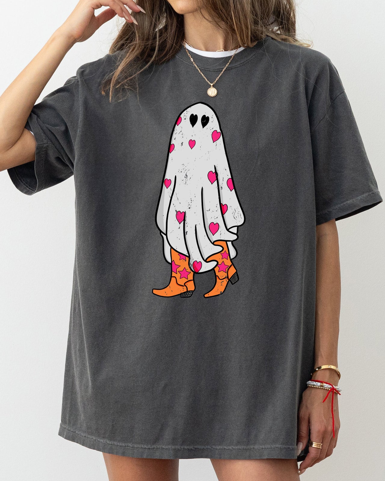 Cowgirl Ghost Western Skeleton Witch Skull Halloween Costume Graphic Comfort Colors Tee