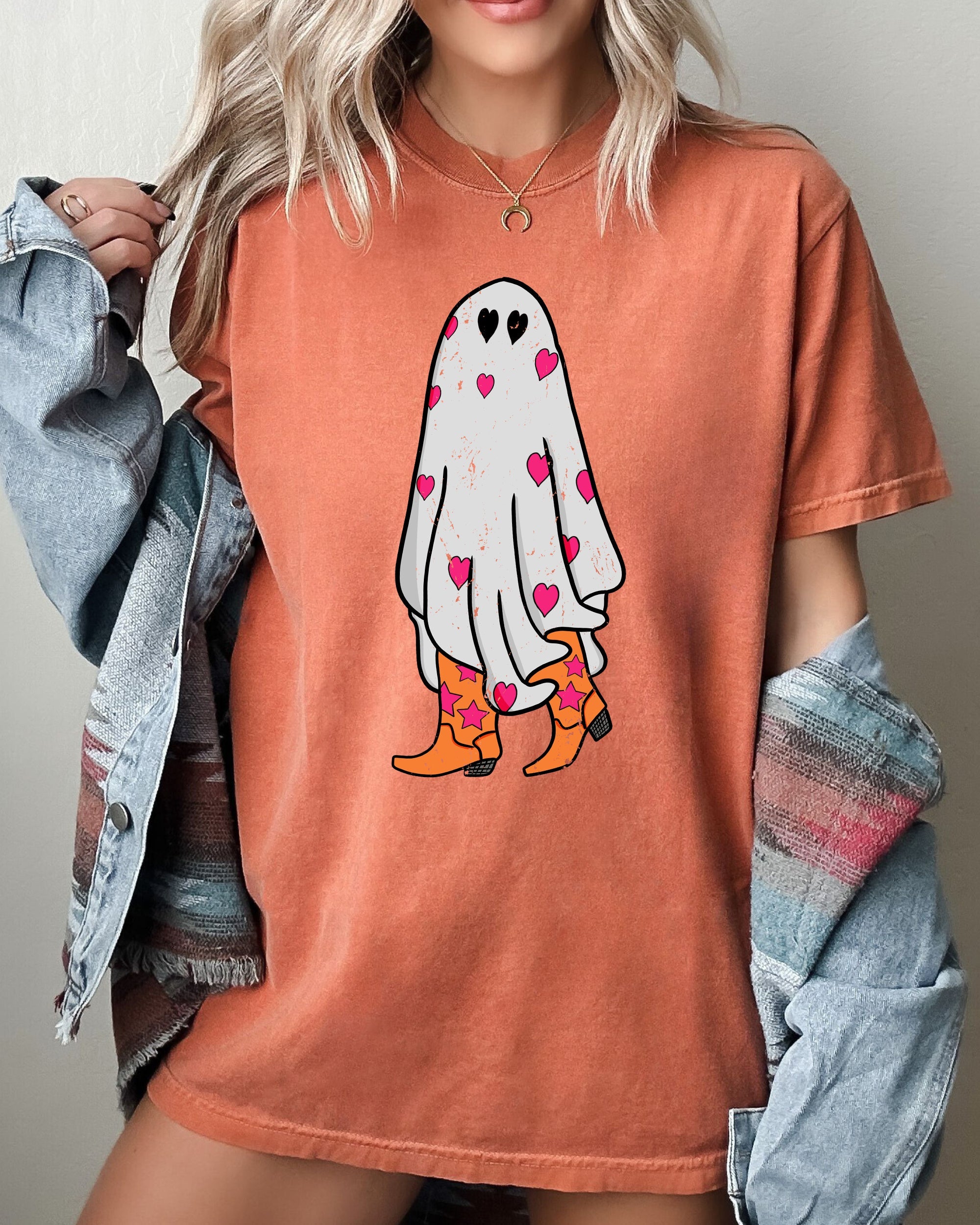 Cowgirl Ghost Western Skeleton Witch Skull Halloween Costume Graphic Comfort Colors Tee