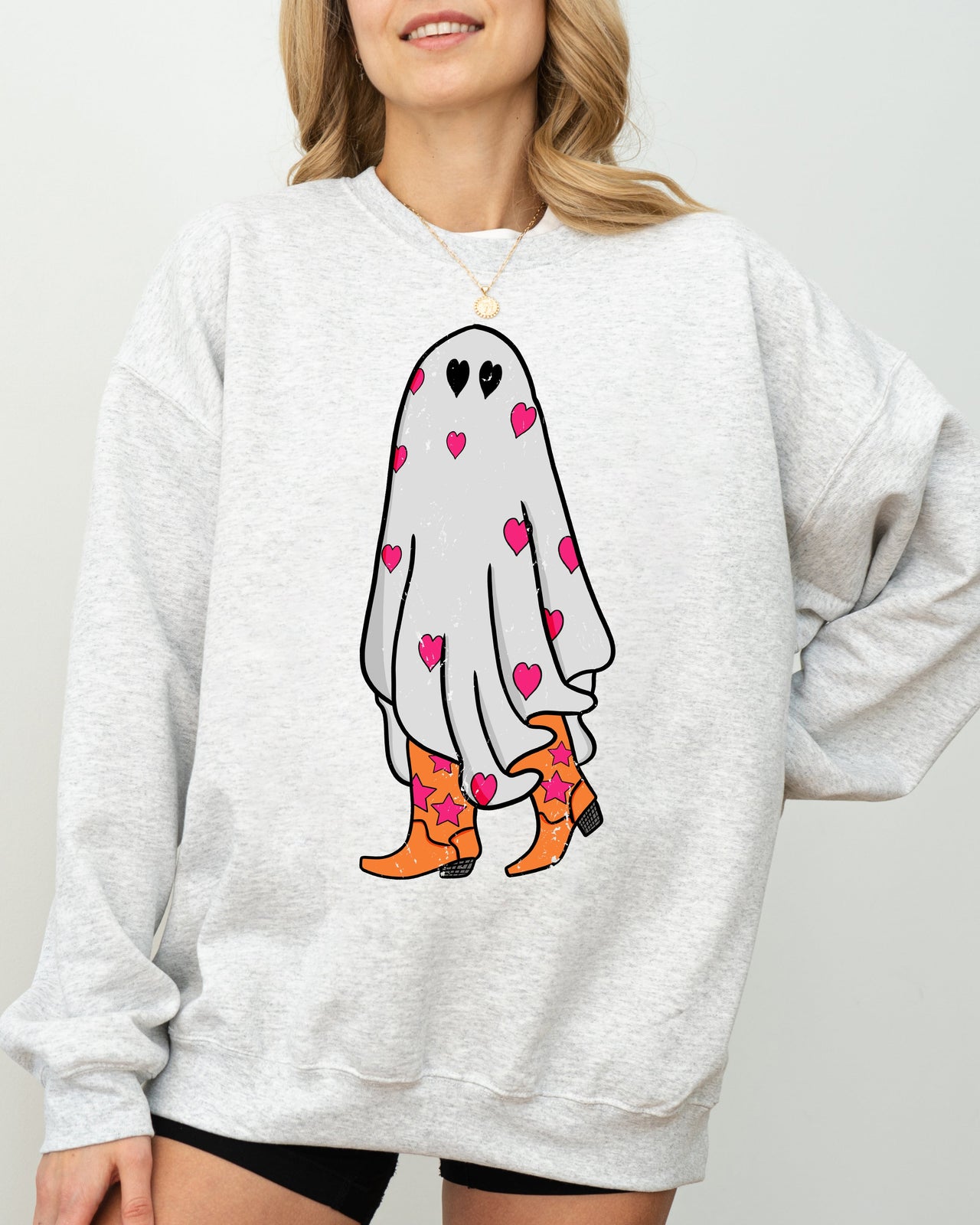Cowgirl Ghost Western Skeleton Witch Skull Spooky Halloween Costume Deluxe Sweatshirt