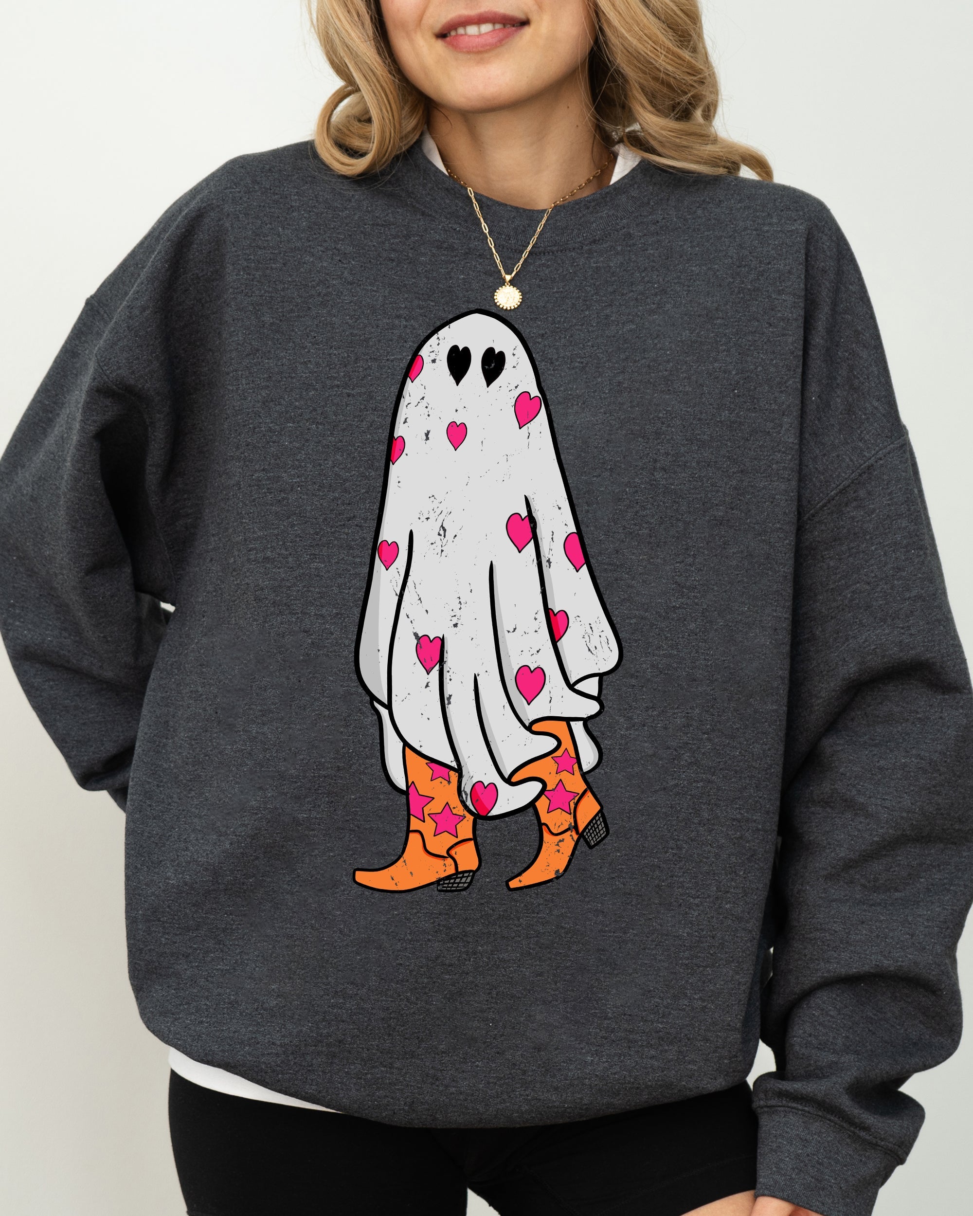 Cowgirl Ghost Western Skeleton Witch Skull Spooky Halloween Costume Deluxe Sweatshirt